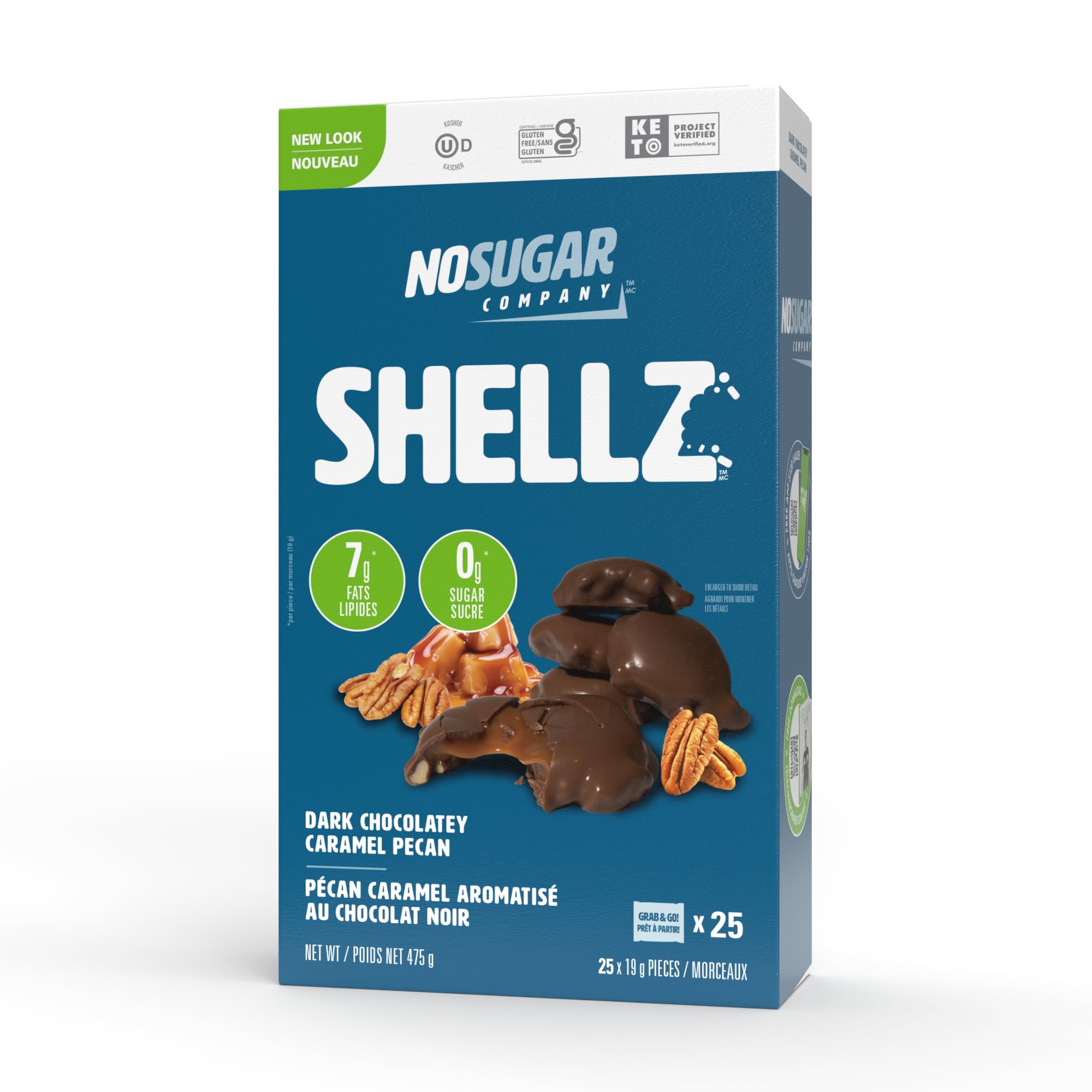 Premium Keto Turtle Candy - Sugar Free Chocolate Caramel Pecan Snacks, Low Carb (1g Net), Gluten Free, Kosher, 25 Individually Wrapped Pieces (475g Box) - Perfect for Keto Diet, Weight Loss & Healthy Snacking at Home/Office