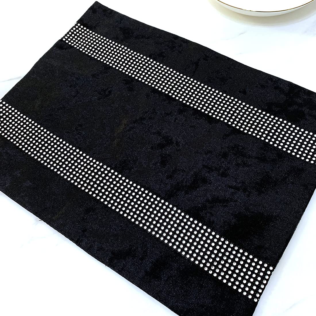 Luxury Black Velvet Placemats Set of 4 - Elegant Shining Minimalist Table Mats for Dining, Coffee Table & TV Stand Decor - Perfect for Home Kitchen, Dinner Parties & Holiday Gatherings