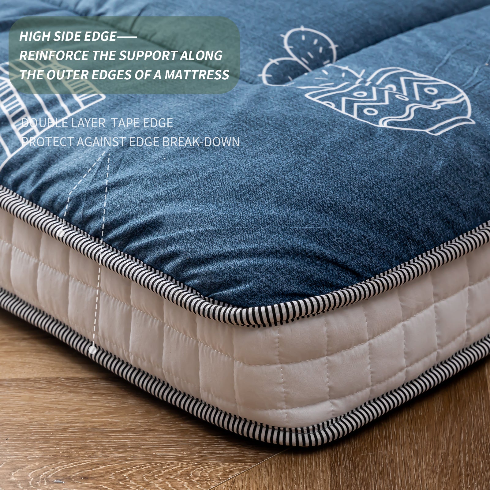 MAXYOYO Extra Thick Japanese Floor Futon Mattress - Grey Cactus Pattern Foldable Sleeping Pad for Guest Room, Camping & Small Space Living
