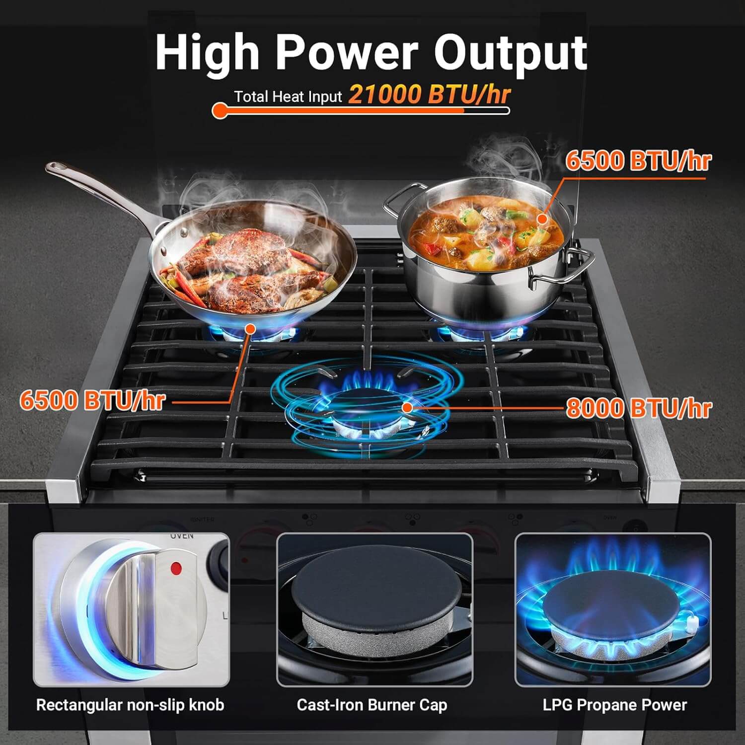 AMZCHEF 2-in-1 Gas Oven Stove with 3 Burners - 1.24 Cu.Ft Compact RV Stove for Camping, Tiny Homes & Outdoor Cooking