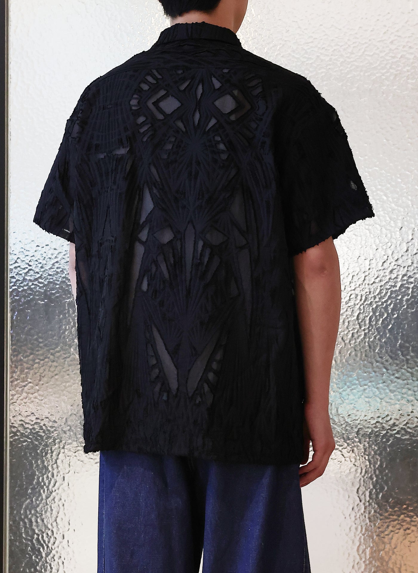 Stylish Jacquard Open Collar Short Sleeve Shirt for Men - Breathable Summer Casual Wear - Perfect for Office, Outings & Date Nights
