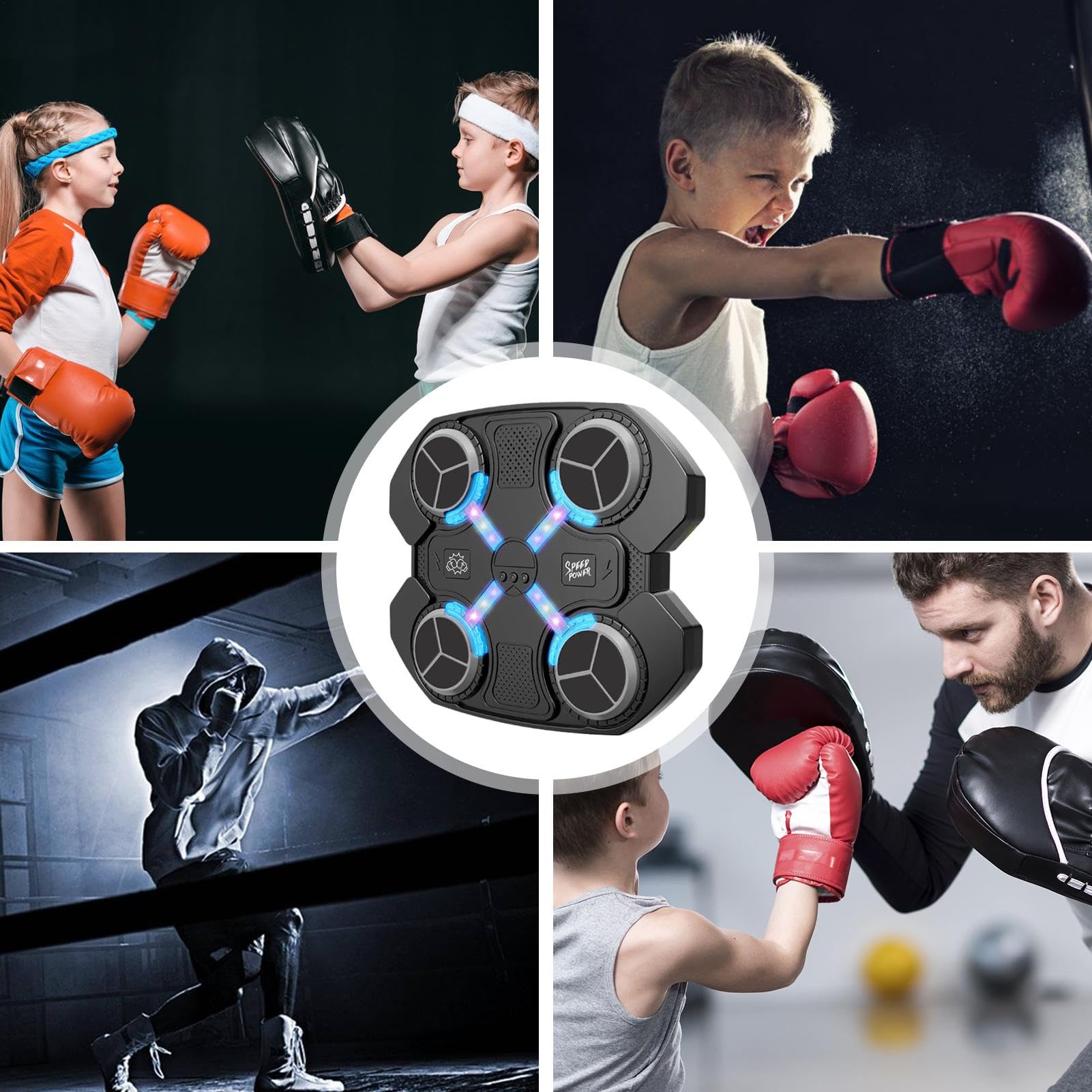 Music Boxing Machine for Adults - LED Punching Bag with Gloves, 3 Adjustable Volumes & Speeds, Home Boxing Equipment for Fitness & Stress Relief | Perfect for Home Gym, Cardio Workout & Boxing Training