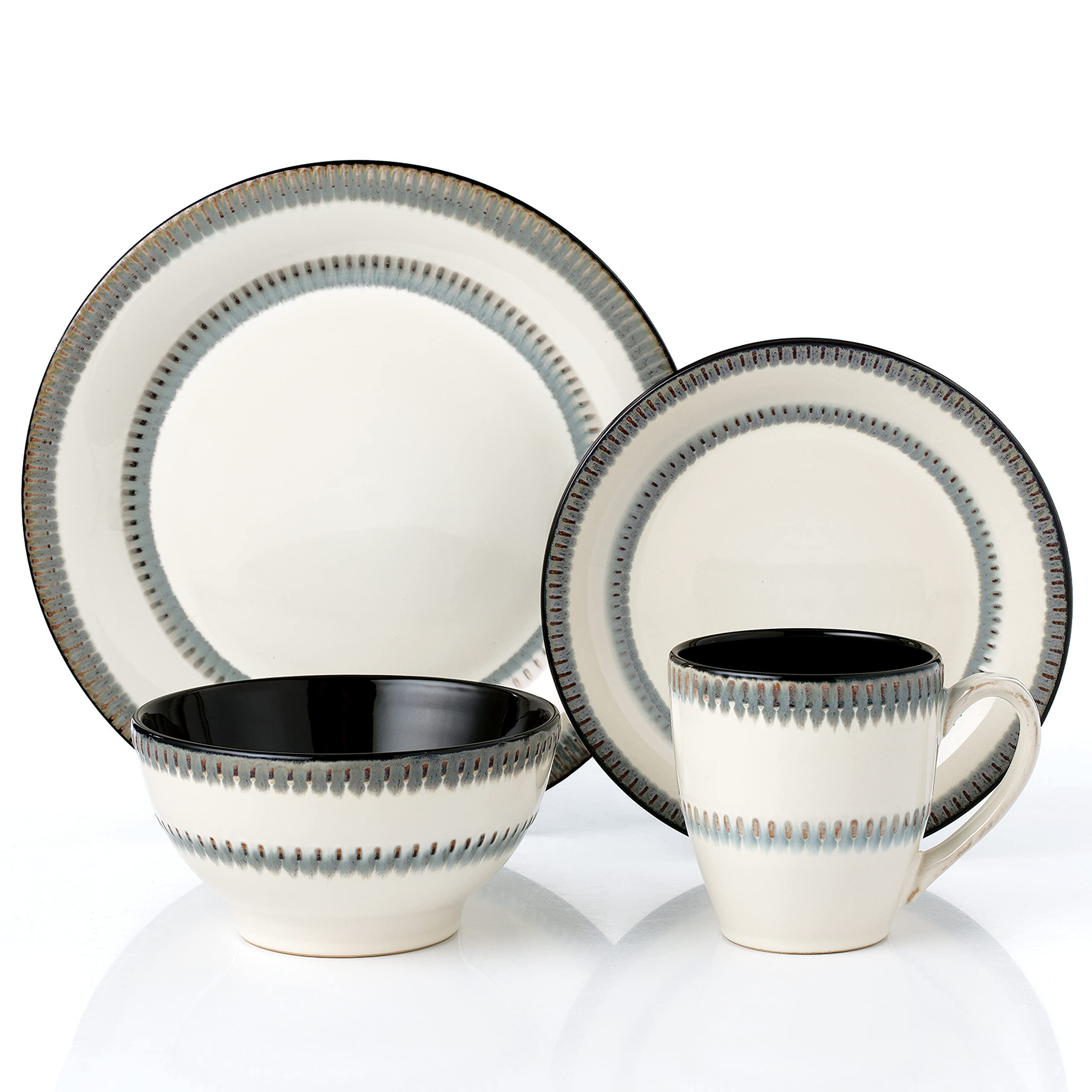 Elegant Modern Stoneware Scroll Dinnerware Set - 16 Piece Contrast Design for Dinner Parties, Weddings & Special Events - Perfect for Hosting, Entertaining & Formal Dining