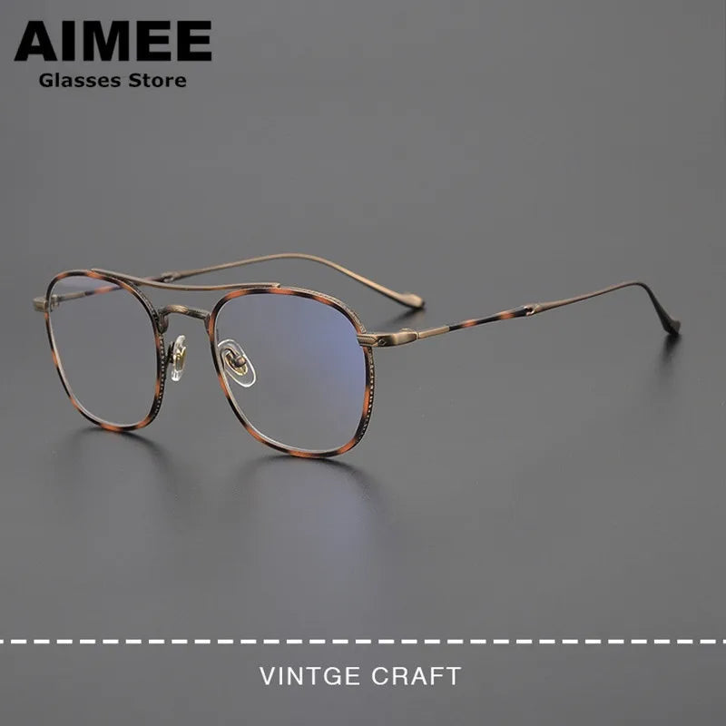 Aimee Unisex Full Rim Square Double Bridge Titanium Eyeglasses 5925 - Lightweight Durable Frame for Men & Women - Perfect for Reading, Working & Fashion Accessories