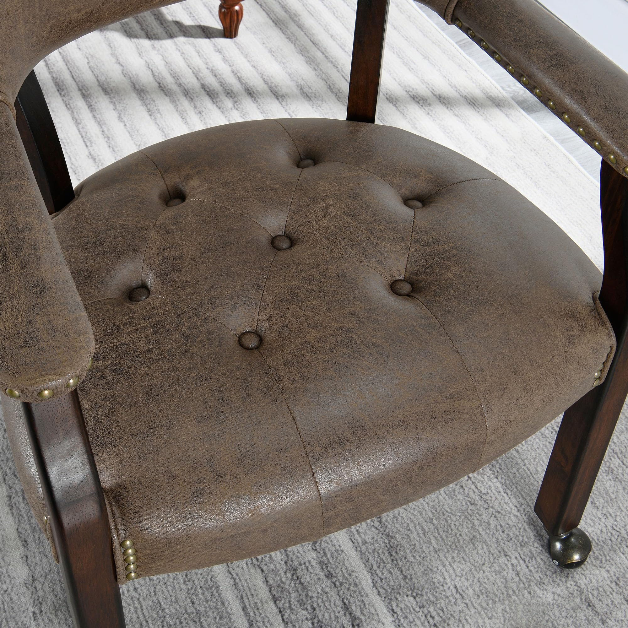 Dark Brown High Back Dining Chair with Casters - Rolling Captain's Chair for Kitchen Table, Dinette Sets & Poker Games - Ergonomic Office & Home Use (Model 318DK)