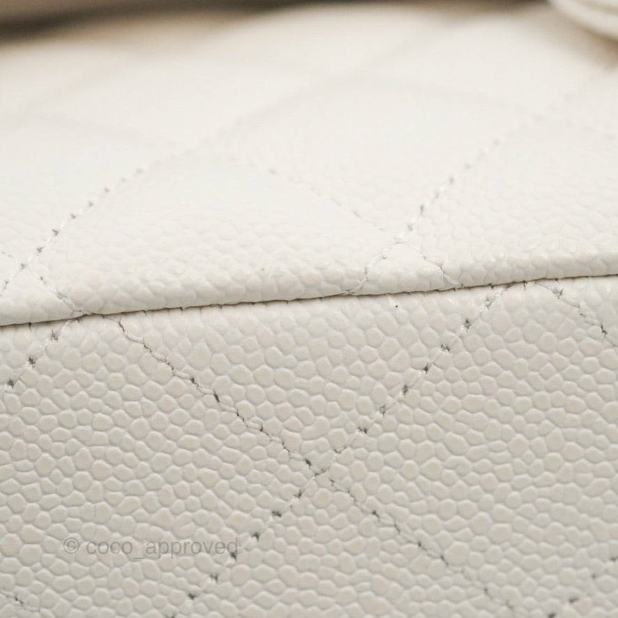 Chanel Classic Medium Double Flap Bag in White Caviar Leather with Silver Hardware - Luxury Handbag for Women, Perfect for Work, Parties & Everyday Use