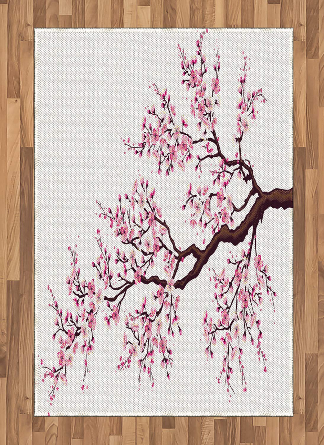 Ambesonne Japanese Cherry Blossom Rug - 4'x5.7' Pink & Brown Sakura Tree Design Spring Floral Area Rug for Living Room, Bedroom, Dining Room - Perfect for Home Decor, Zen Spaces & Seasonal Decorations