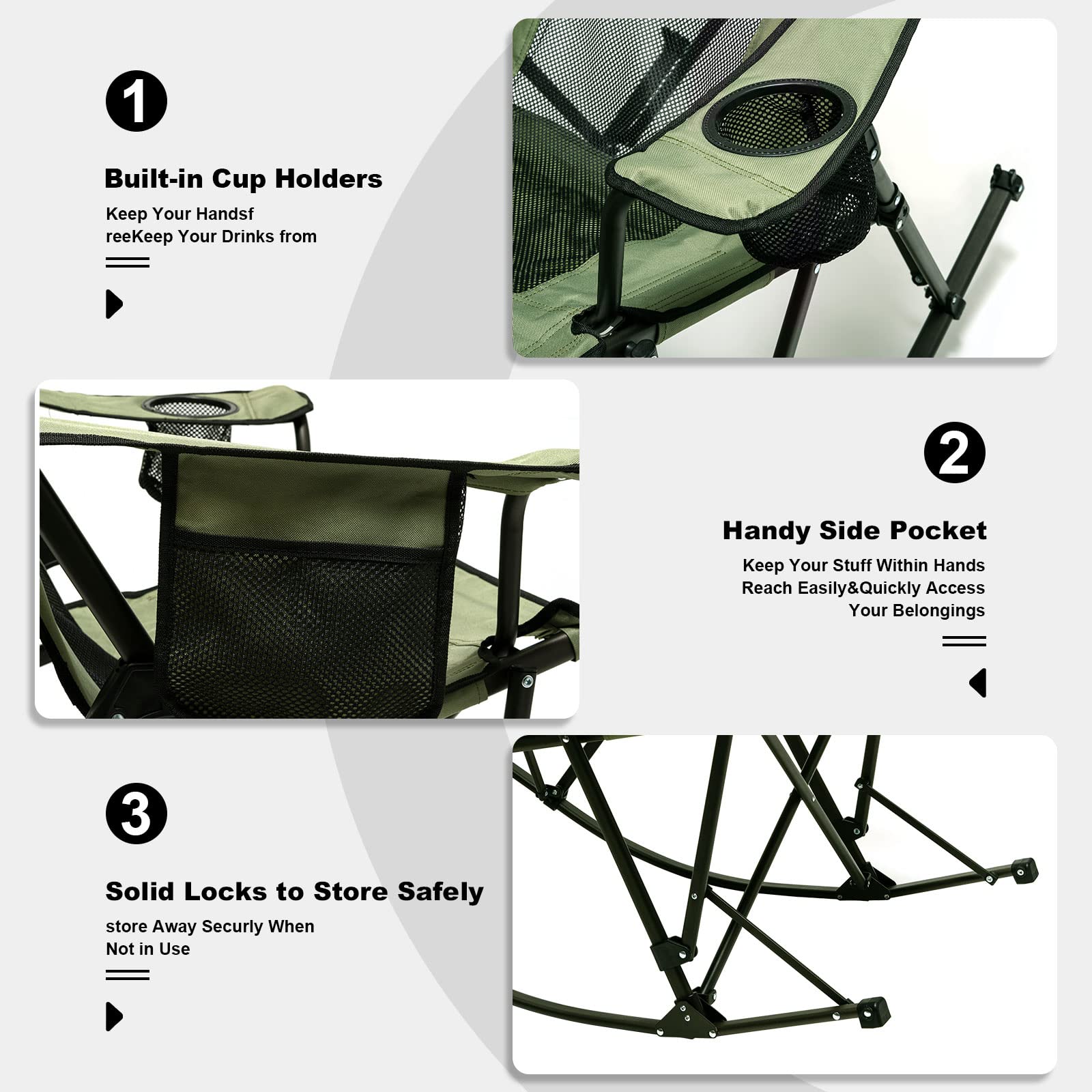 **SUNNYFEEL Portable Folding Camping Rocking Chair with Cup Holder & Storage Pocket - Lightweight Mesh Back Recliner for Beach, Outdoor, Travel, Picnic, Patio - Includes Carry Bag for Easy Transport | Perfect for Relaxing in Backyard, Camping, or Beach Vacations**