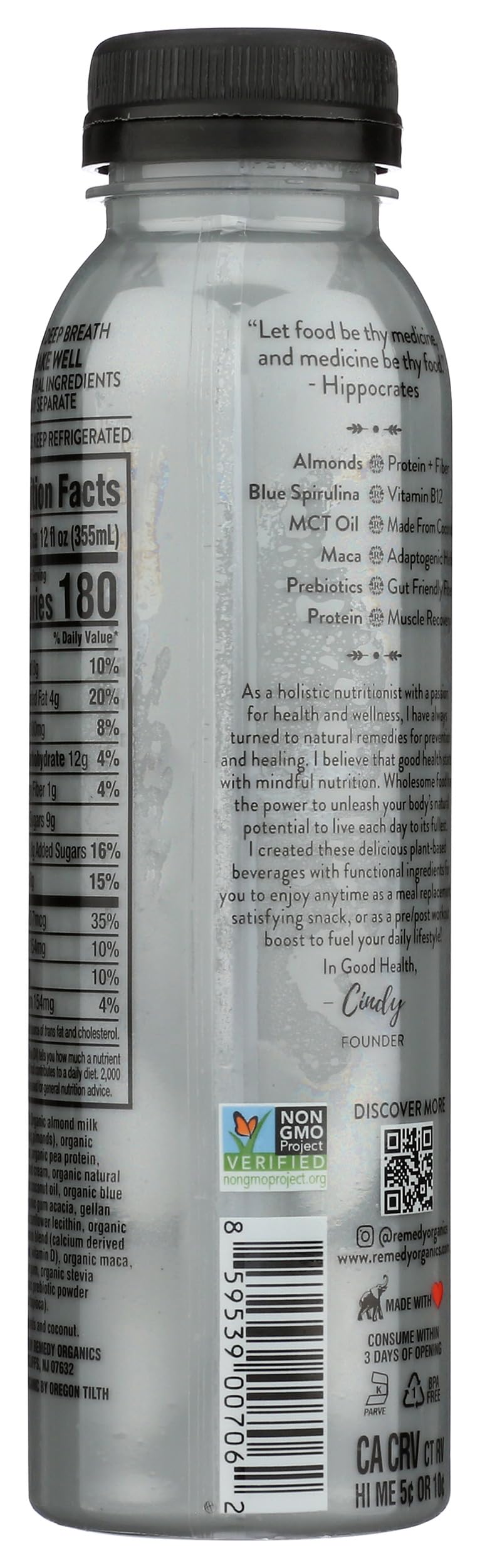 Remedy Organics Blue Essentials 12 Fl Oz - USDA Organic Plant Based Protein Shakes | Ready to Drink Vegan Protein Shake | Gluten Free, Dairy Free, Soy Free | Perfect for Post-Workout Recovery & Healthy Breakfast On-The-Go