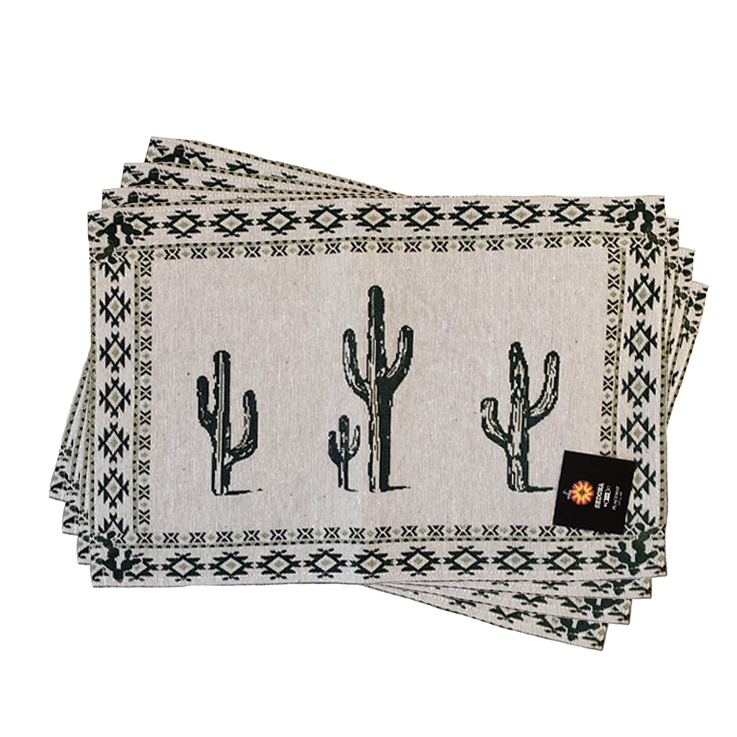 Southwestern Cactus Placemats Set of 4 - 13x19 Inch Rustic Woven Table Mats for Kitchen & Dining, Wild West Theme Home Decor - Perfect for Country Style Dinner Parties & Western Themed Events