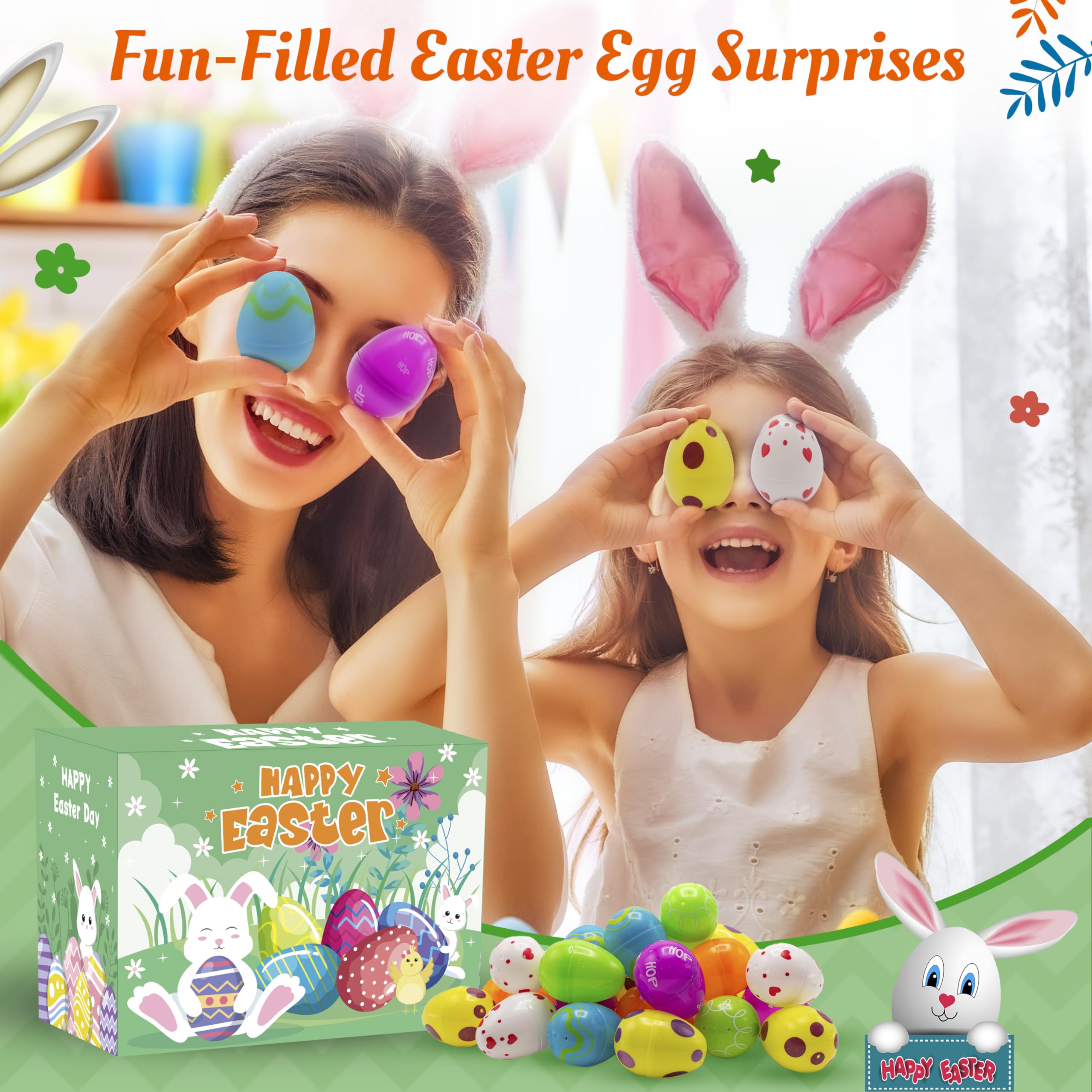 60 Pcs Prefilled Easter Eggs with Assorted Toys & Stickers - Easter Egg Hunt Party Favors for Kids, Boys & Girls - Perfect for Easter Baskets, Classroom Rewards, Birthday Party Goodie Bags & Spring Celebrations