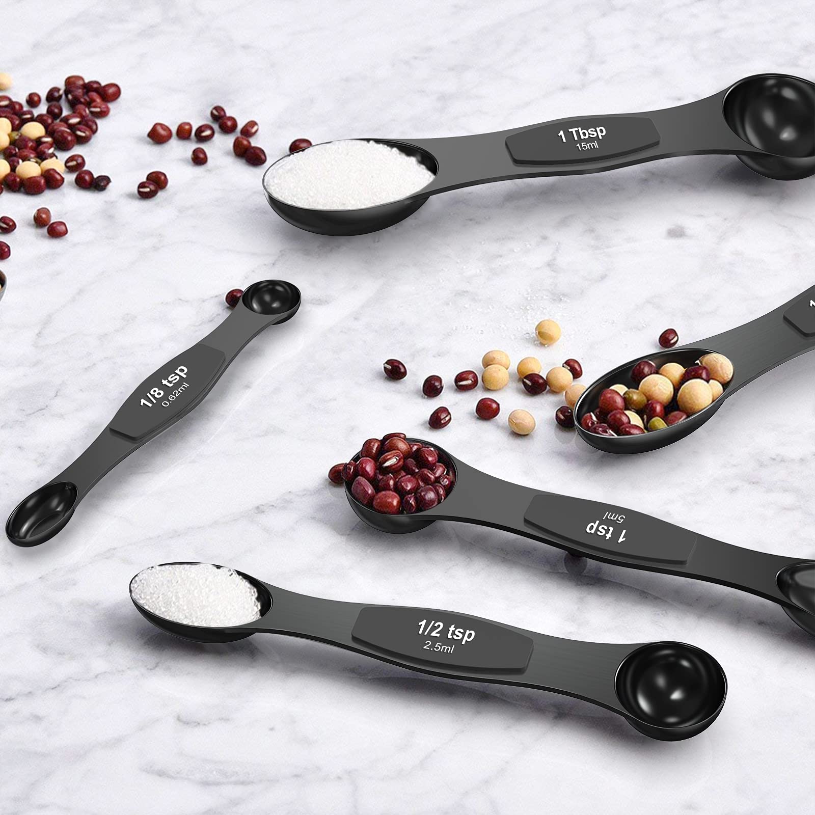 Wildone 21-Piece Black Measuring Cups and Spoons Set - 7 Stainless Steel Measuring Cups, 8 Double-Sided Measuring Spoons, 1 Leveler & 5 Mini Spoons for Baking, Cooking, and Meal Prep | Perfect for Home Chefs and Bakers