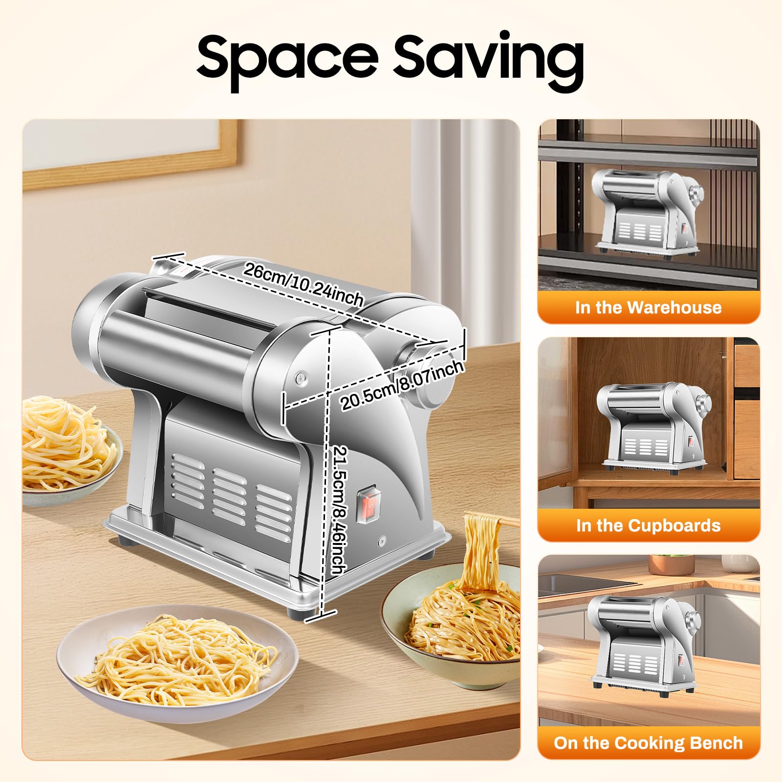 Electric Pasta Maker Machine 135W 110V - Stainless Steel Noodle & Dumpling Dough Press with Dual Cutting Dies (1.5mm Thin & 4mm Wide) - Perfect for Homemade Pasta, Ravioli, and Asian Dumplings - Ideal for Italian Cuisine and Family Cooking