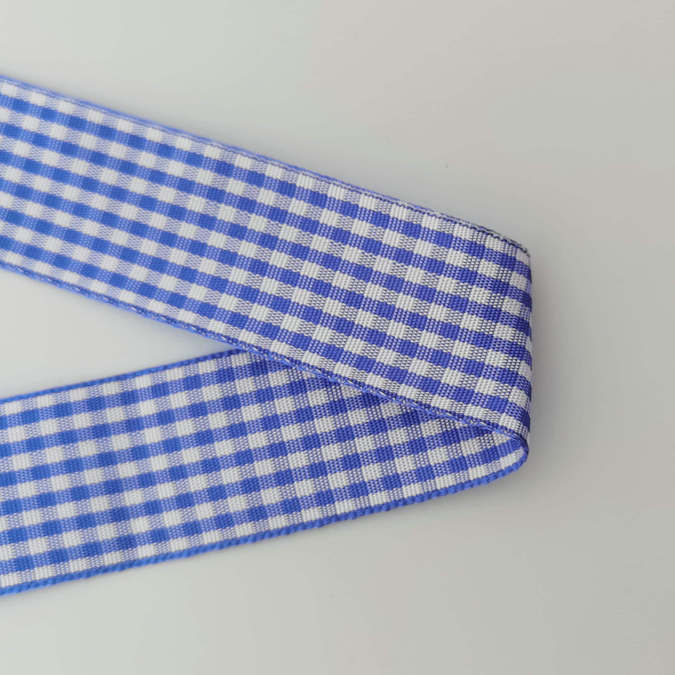 Blue and White Gingham Plaid Ribbon - 25 Yards per Roll, 1 Inch Wide, 100% Polyester - Perfect for Gift Wrapping, DIY Crafts, and Party Decorations