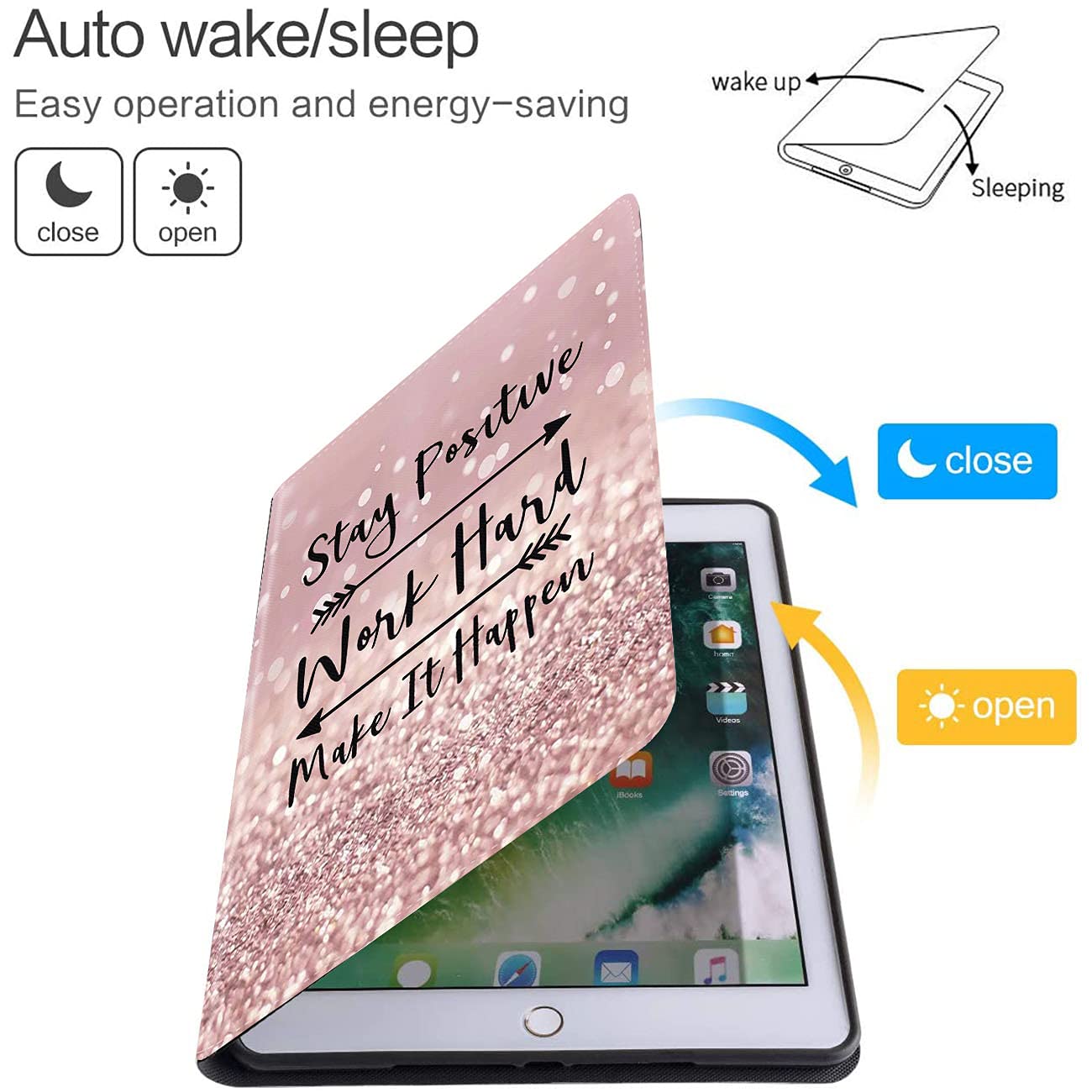 Premium Shockproof Case for iPad 10.2 (8th Gen 2020/7th Gen 2019) & iPad Air/Pro 10.5 (2019) with Inspirational Coasters Set - Rose Gold Rainbow Glitter Design | Perfect for Office, Study & Travel Protection