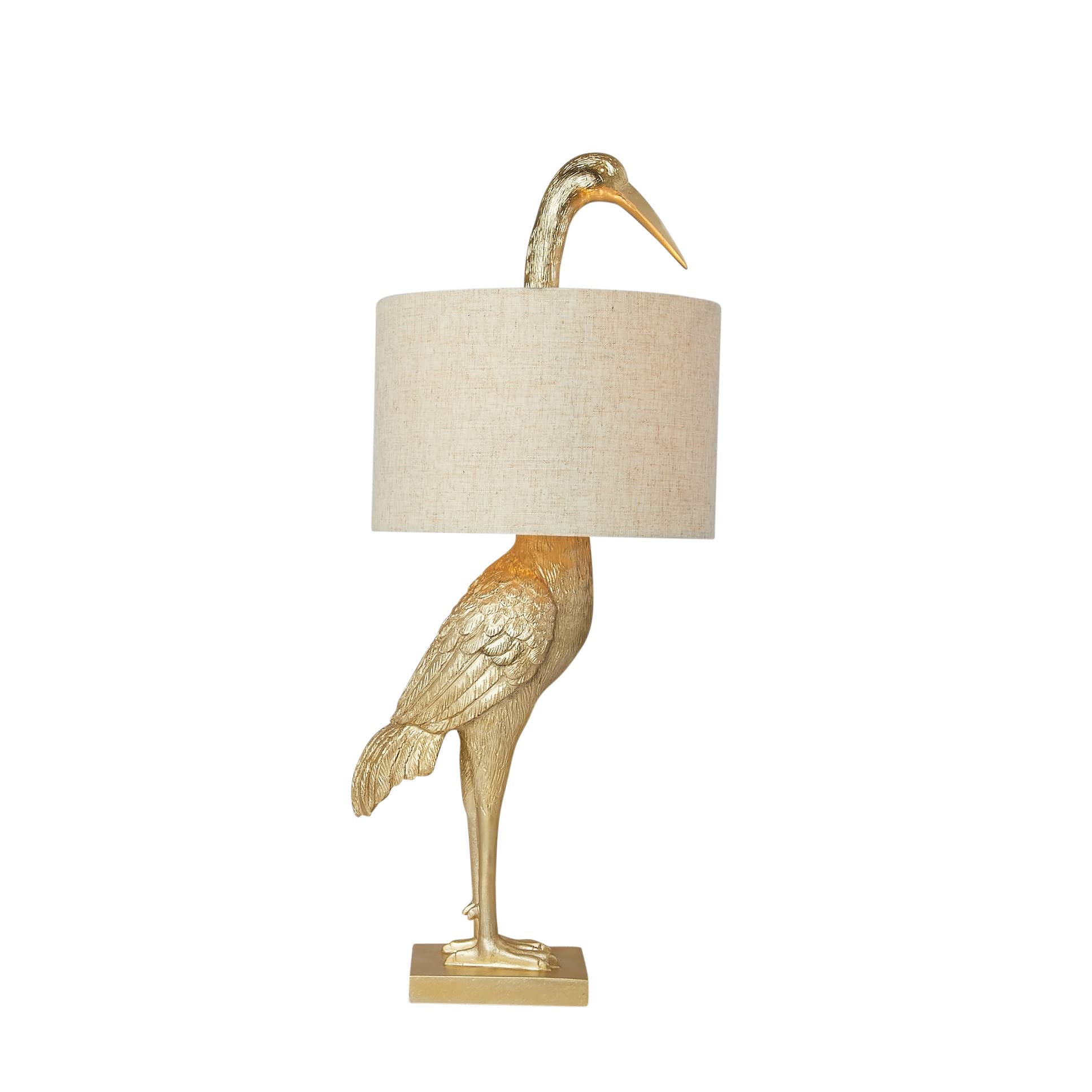 Creative Co-Op Gold Resin Bird Table Lamp with White Linen Shade & Inline Switch - Elegant Home Decor for Living Room, Bedroom or Office Lighting