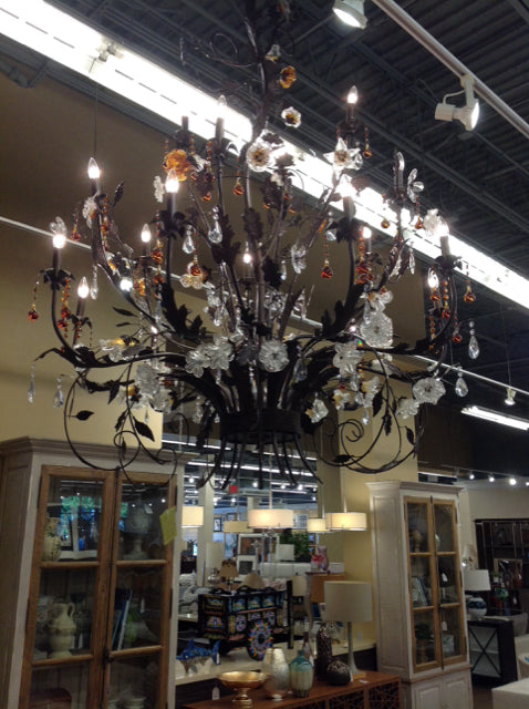 Elegant Bronze Metal Crystal Flower Chandelier - Vintage Home Decor for Dining Room, Bedroom & Living Room Lighting