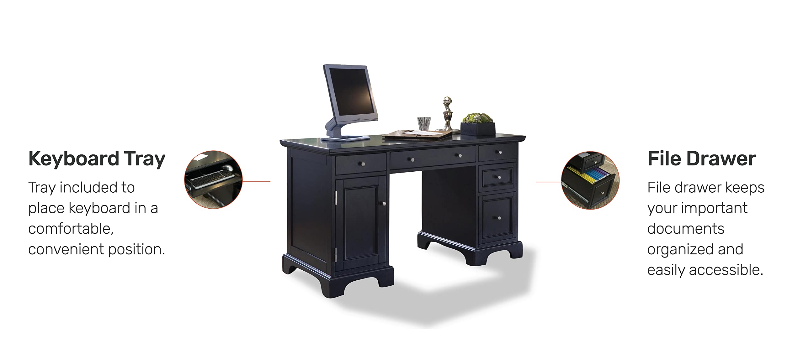 Homestyles Black Pedestal Desk for Home Office Work