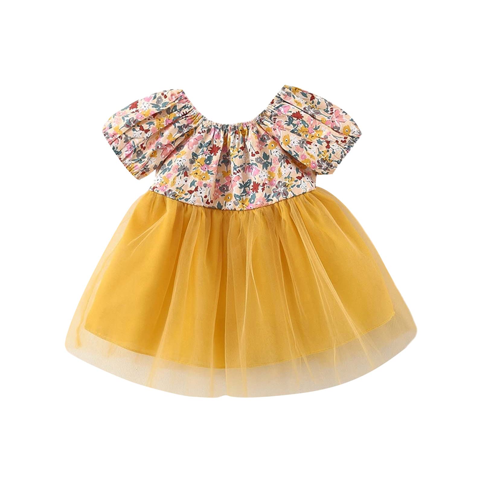 Toddler Baby Girls Floral Princess Dress - Short Sleeve Summer Tulle Tutu Sundress with Pleated Maxi Skirt | Perfect for Birthday Parties, Photo Shoots & Outdoor Play