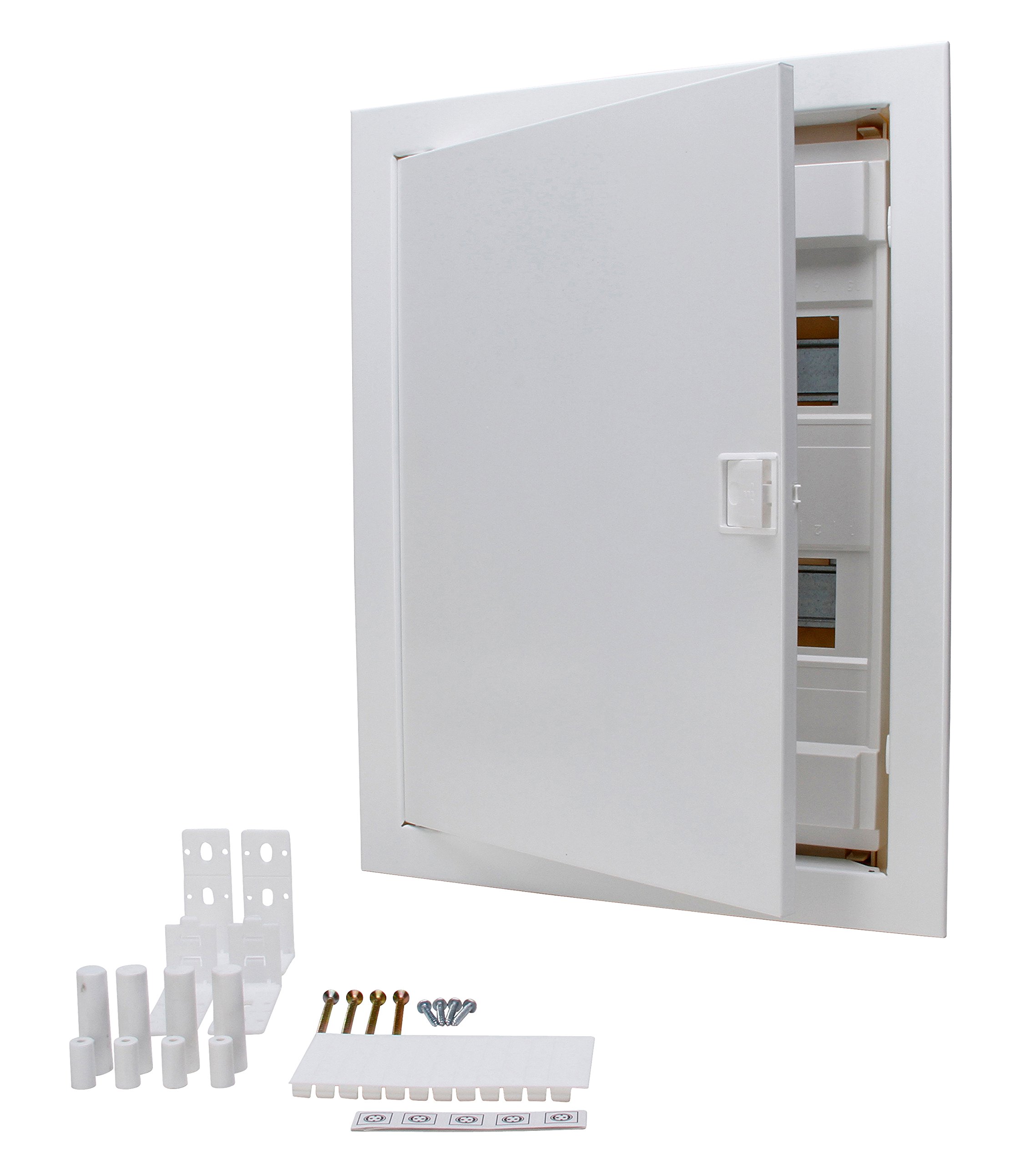 24-Pin Flush Mounted Cavity Wall Fuse Box with Metal Door - 2 Rows, White (Set of 1) - Perfect for Home Electrical Wiring & Concealed Installations