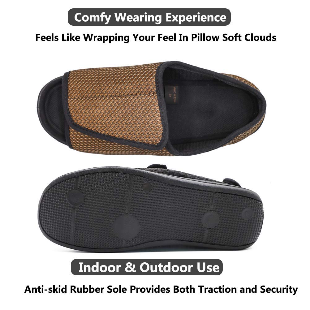 Men's Open Toe Diabetic Slippers - Adjustable Orthopedic Wide Width Walking Shoes for Arthritis, Edema & Swollen Feet - Comfortable Recovery Footwear for Elderly Men - Ideal for Home, Hospital & Post-Surgery Use