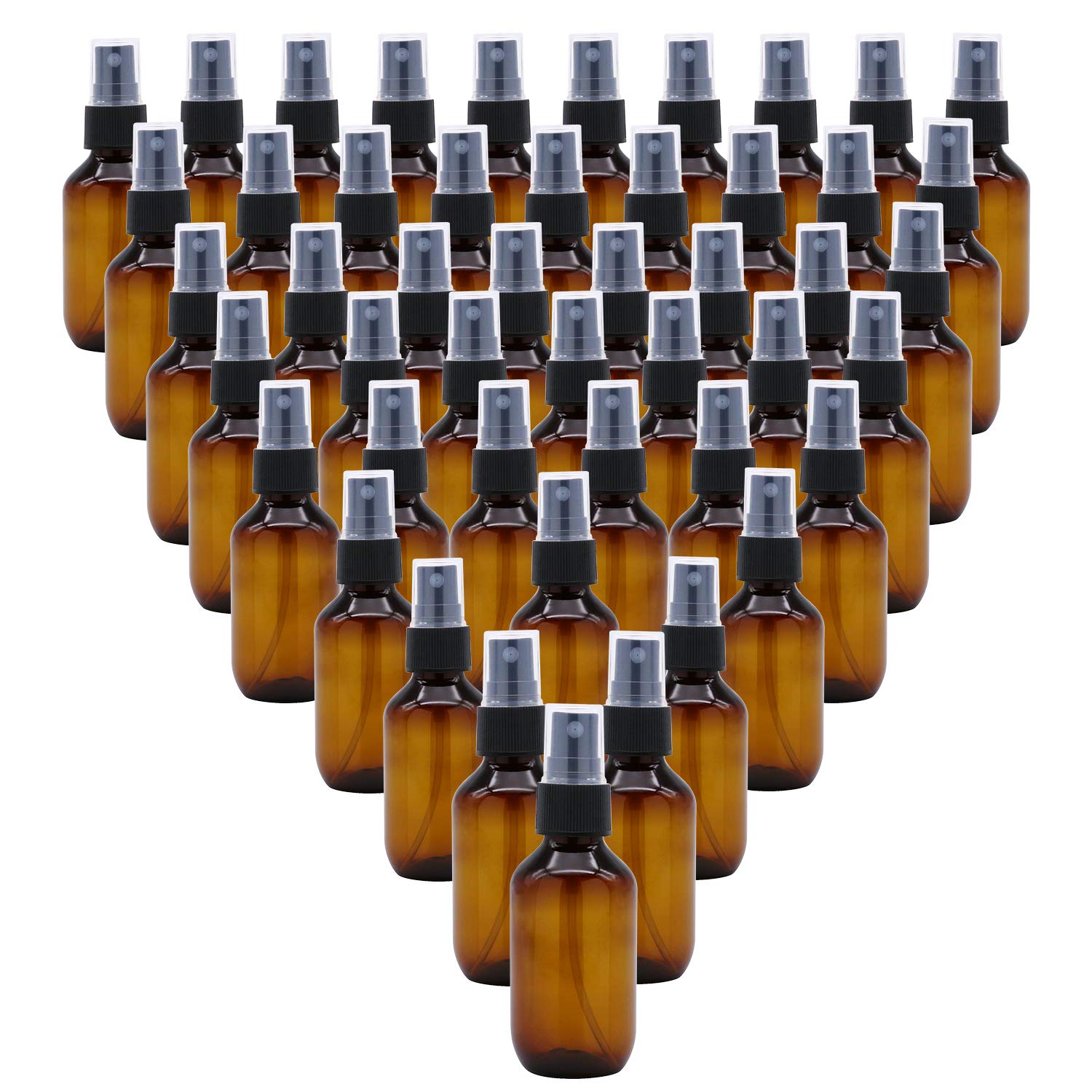 SYNTECSO 48 Pack 2oz Amber Plastic Spray Bottles - Fine Mist Essential Oil Sprayer, Water Spray Bottle for Hair, Plants & Cleaning Solutions - Perfect for DIY Beauty, Gardening & Home Cleaning