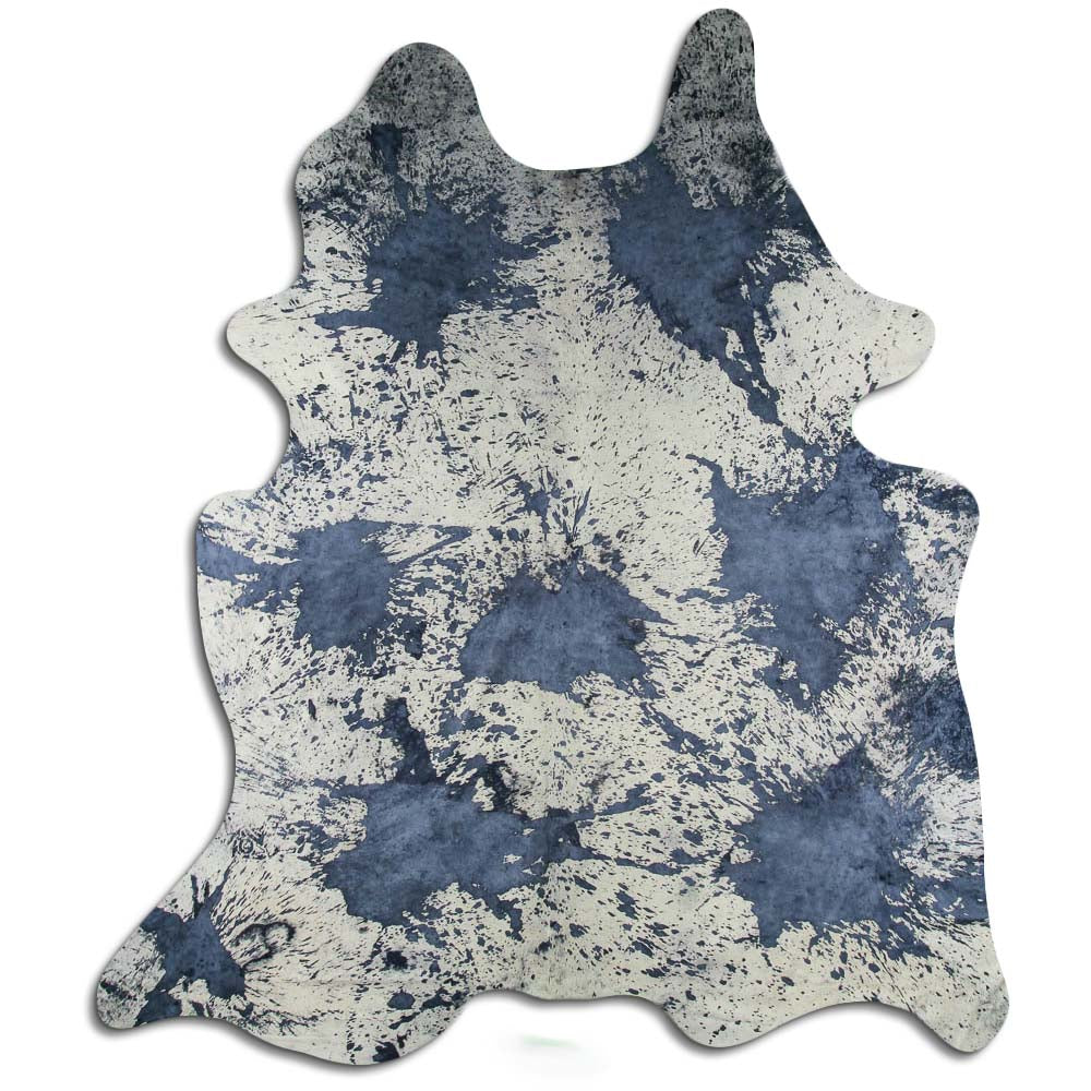 Distressed Navy Blue Hair-On Cowhide Rug - Soft & Durable for Living Room, Bedroom, or Office Decor