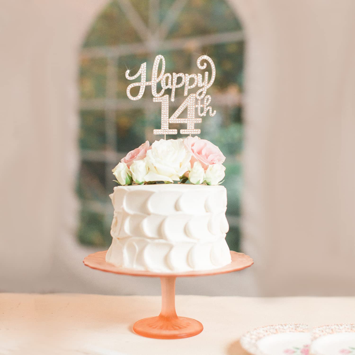 14th Birthday Cake Topper - Gold Rhinestone 'Cheers to Fourteen' Metal Sign for Sparkling Party Decorations | Perfect for Teen Birthday Cakes, Sweet 16 Celebrations & Milestone Party Centerpieces
