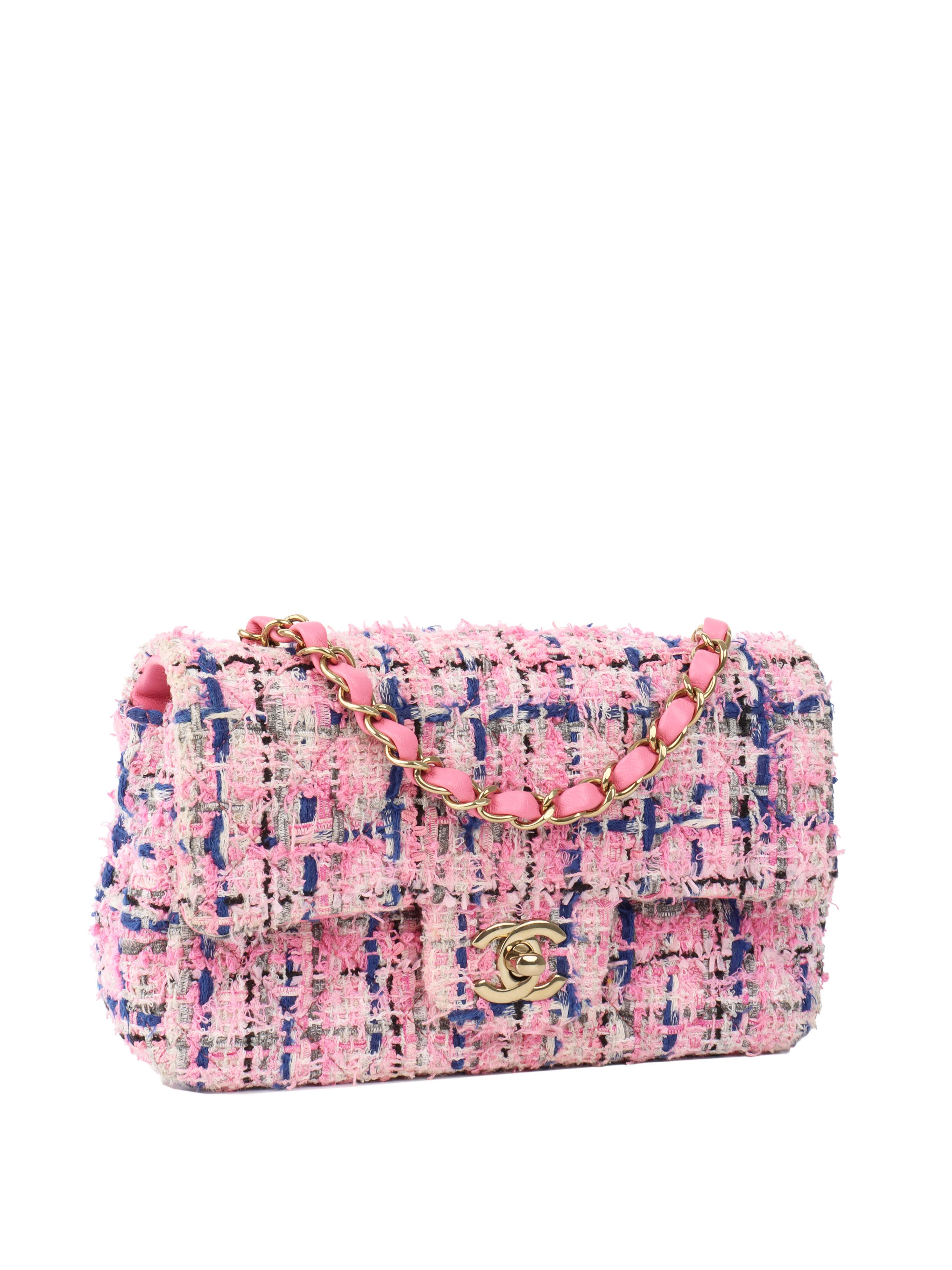 Chanel Pink & Blue Tweed Mini Rectangular Classic Flap Bag - Luxury Designer Handbag for Women | Perfect for Parties, Weddings & Special Occasions