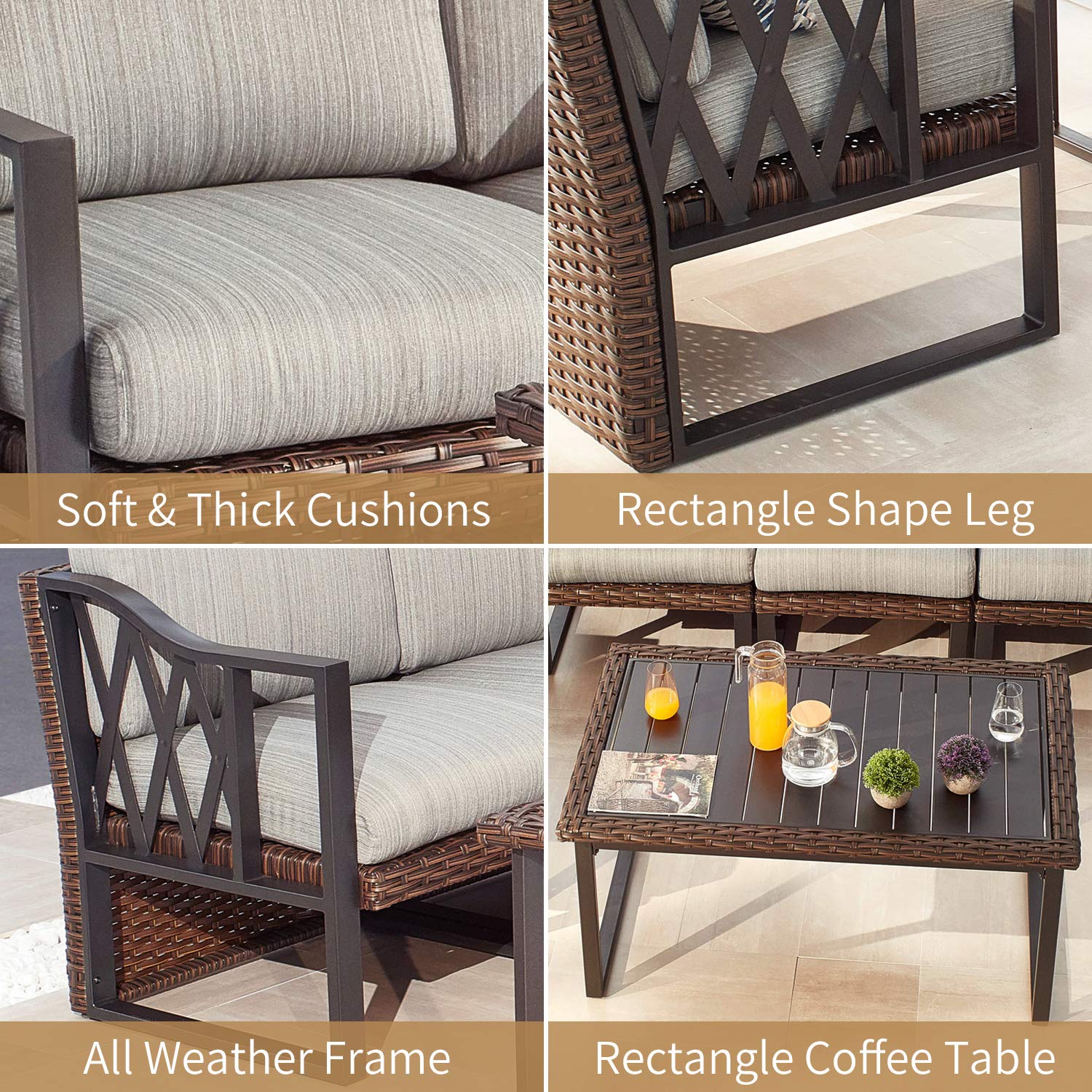 PatioFestival 7-Piece All-Weather Wicker Outdoor Sofa Set with 6.3