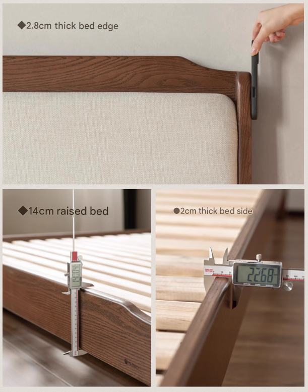 Solid Oak Wood Leather Upholstered Soft Bed - Queen Size Bed Frame with Tufted Headboard for Bedroom, Guest Room & Master Suite