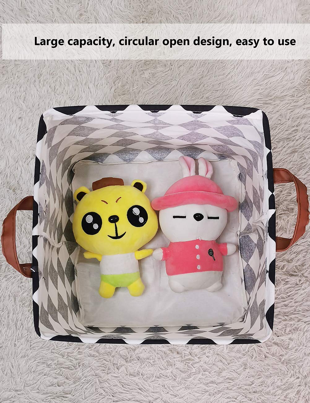 QUEENLALA Foldable Square Laundry Hamper Basket - Collapsible Storage Bin for Nursery, Bedroom, Closet & Office Organization (Black & White) - Perfect for Kids' Toys, Clothes Storage & Home Decor