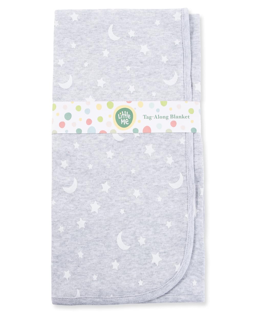 Little Me Baby Blankets - Soft Gender Neutral Swaddling & Receiving Blanket, Grey Moon and Stars Design, 30 x 27 Inches - Perfect for Newborns, Nursery, and Baby Showers
