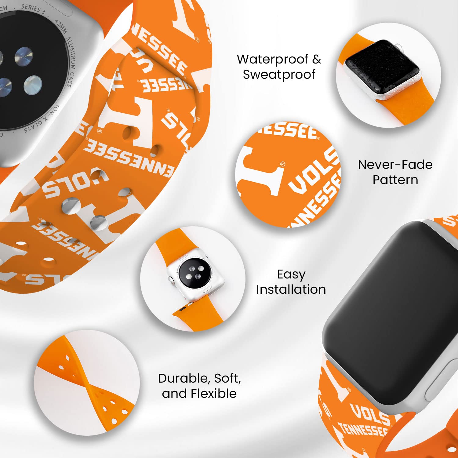 Tennessee Volunteers HD Watch Band Compatible with Apple Watch - Stylish & Durable for Game Days, Workouts & Everyday Wear
