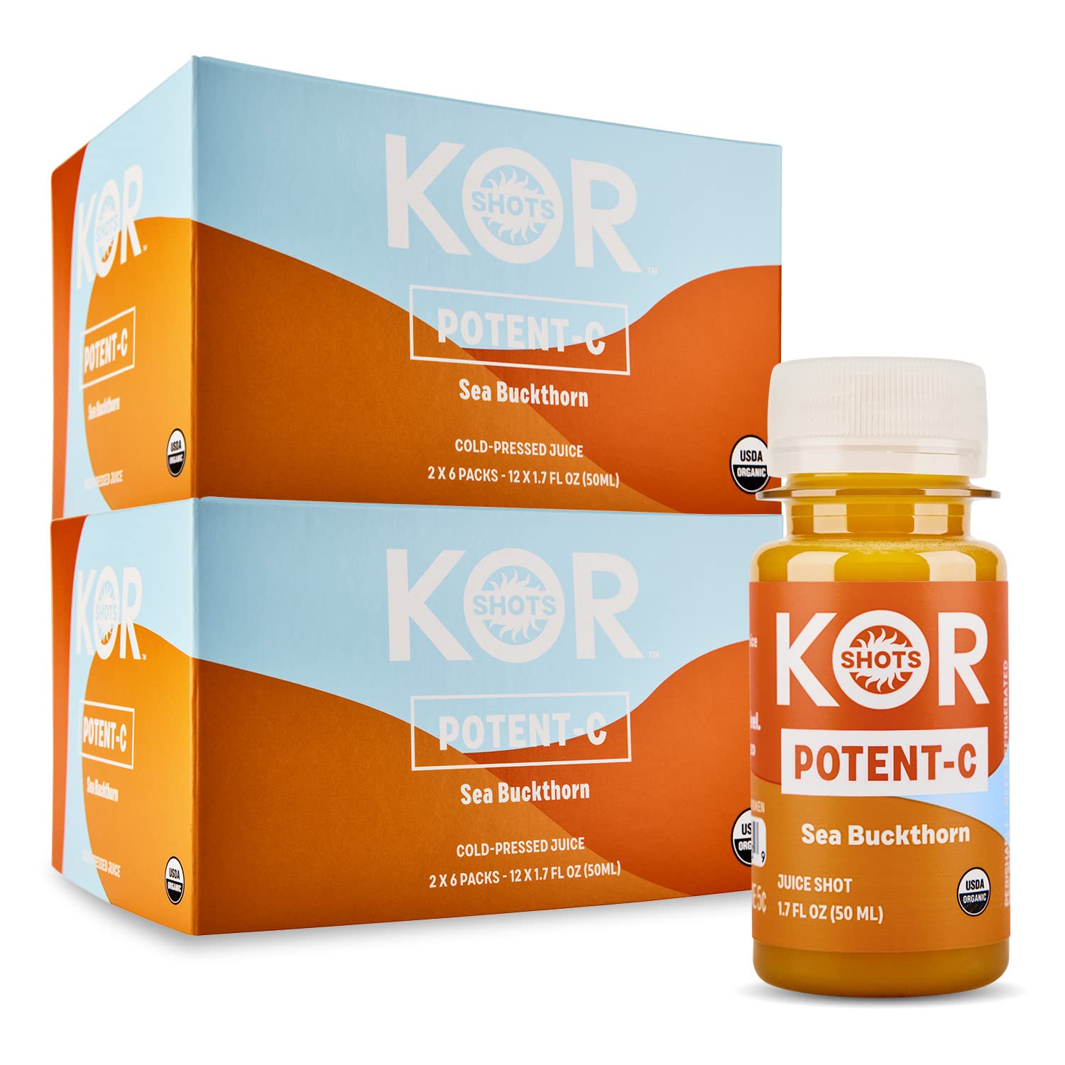 Organic KOR Shots Sea Buckthorn & Baobab Superfood Vitamin C Shot - 24 Pack (1.7 Fl Oz Each) - USDA Certified, Immune Support, Antioxidant Boost - Perfect for Daily Wellness & On-the-Go Nutrition