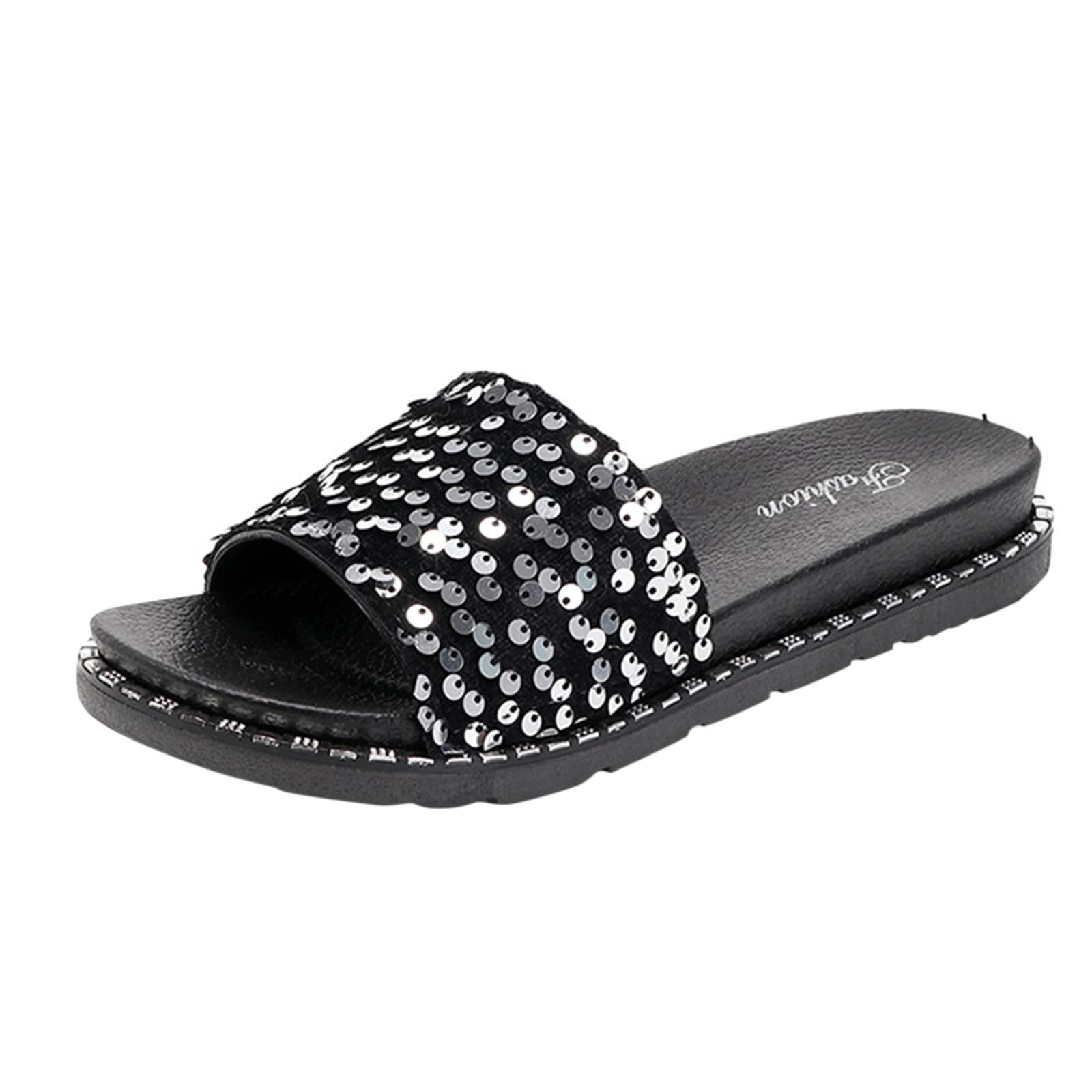 Sparkly Sequins Sandals for Women - Fashion Flat Bohemian Crystal Slippers - Comfortable Beach Wedding Party Dressy Shoes | Perfect for Summer Vacations, Beach Outings, and Evening Events