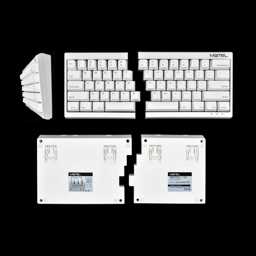 Mistel MD600 Split Ergonomic Mechanical Keyboard - Cherry MX Blue Switches, White PBT Keycaps, Programmable Macros, NKRO - Compatible with Windows & Mac (US QWERTY Layout) - Perfect for Office Work, Gaming, and Long Typing Sessions