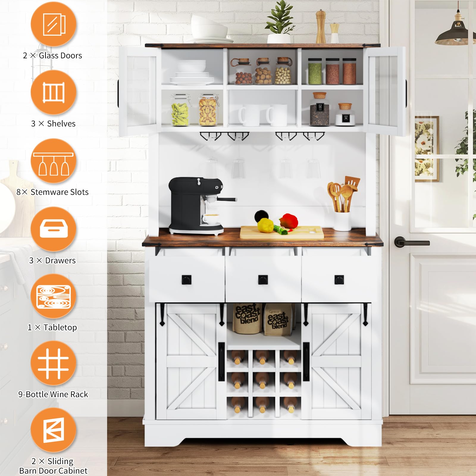 Farmhouse Coffee Bar Cabinet with Storage - 72