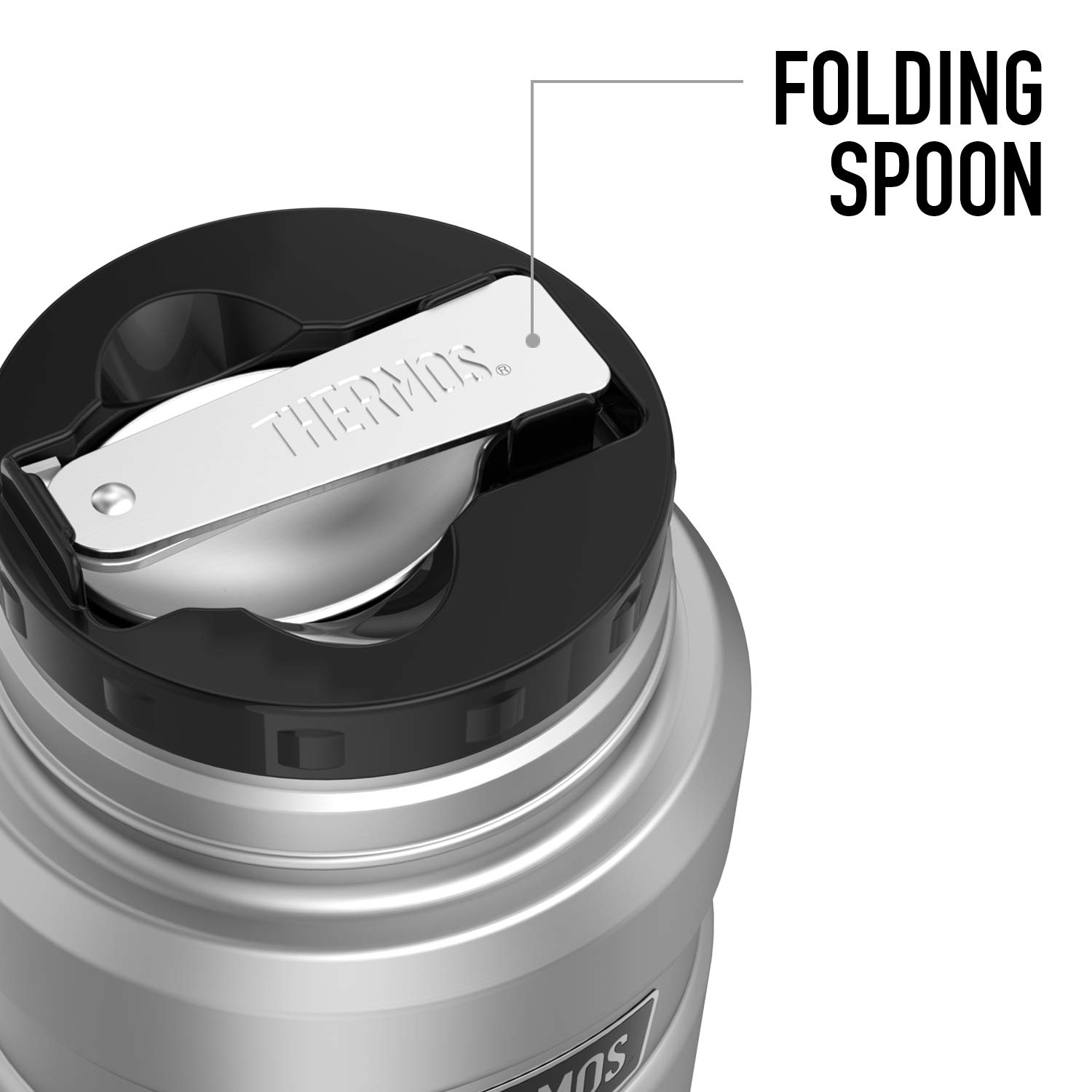 Superman Athletic Logo Thermos Stainless Steel Food Jar with Folding Spoon - 16oz Vacuum Insulated Double Wall Container for Hot & Cold Meals - Perfect for Hiking, Camping, Office Lunch & Outdoor Activities