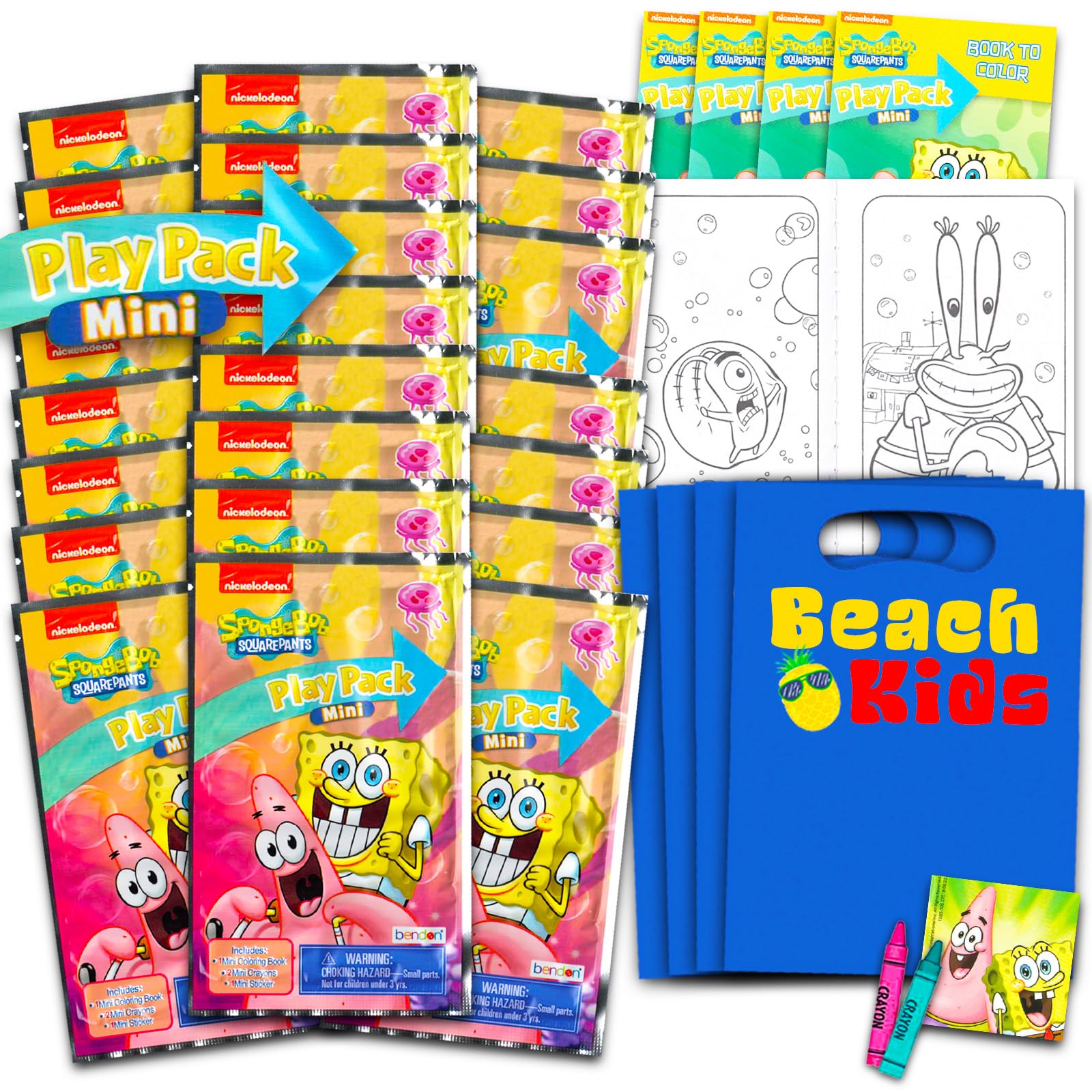 Spongebob Squarepants Party Favors Set for Kids - 24 Mini Grab & Go Play Packs with Coloring Pages, Stickers, Toys | Perfect for Birthday Parties, Classroom Rewards & Goodie Bags