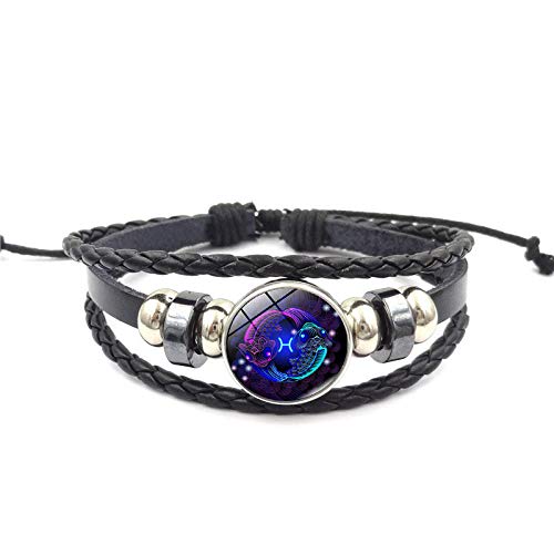 12 Constellation Zodiac Sign Bracelet for Men & Women - Braided Leather Adjustable Bracelet in Rose Gold - Perfect for Bridesmaid Jewelry Sets, Gifts & Everyday Wear (Size L)
