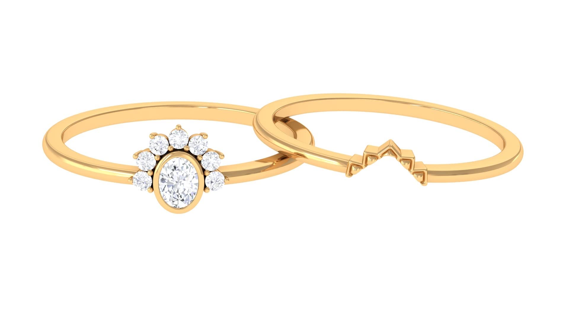 1/2 CT Diamond Wedding Ring Set - 14K Solid Gold Bezel Set Bridal Rings for Women - Minimalist Engagement & Wedding Band Set - Perfect for Proposals, Anniversaries, and Special Occasions