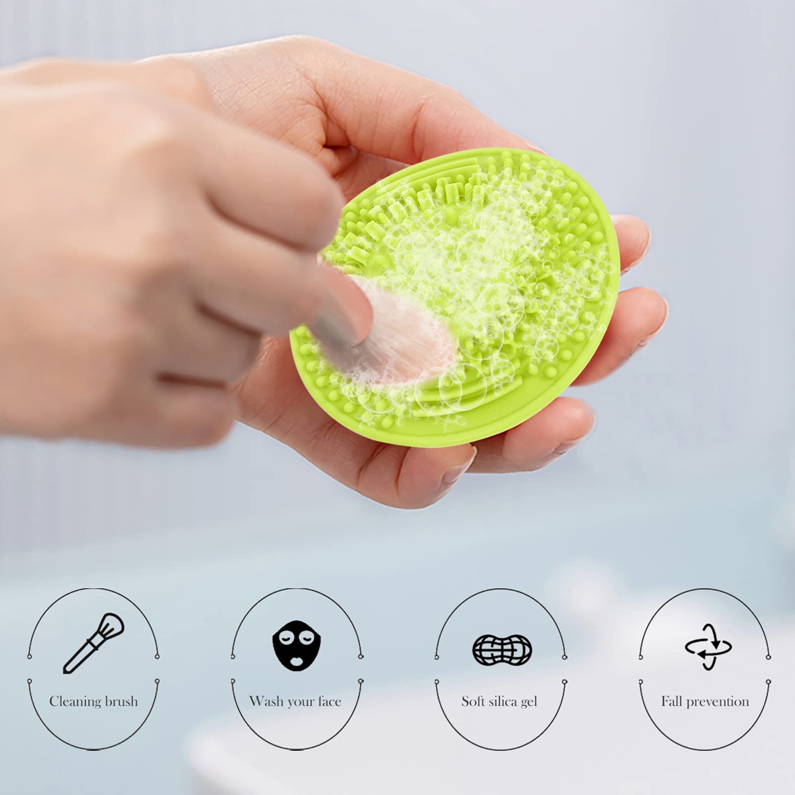 Beaupretty Silicone Makeup Brush Cleaning Mat - 3 Pack Cosmetic Brush Scrubber with Suction Cups | Portable Makeup Brush Cleaner for Women & Girls | Perfect for Home, Travel & Professional Salon Use | Grass Green