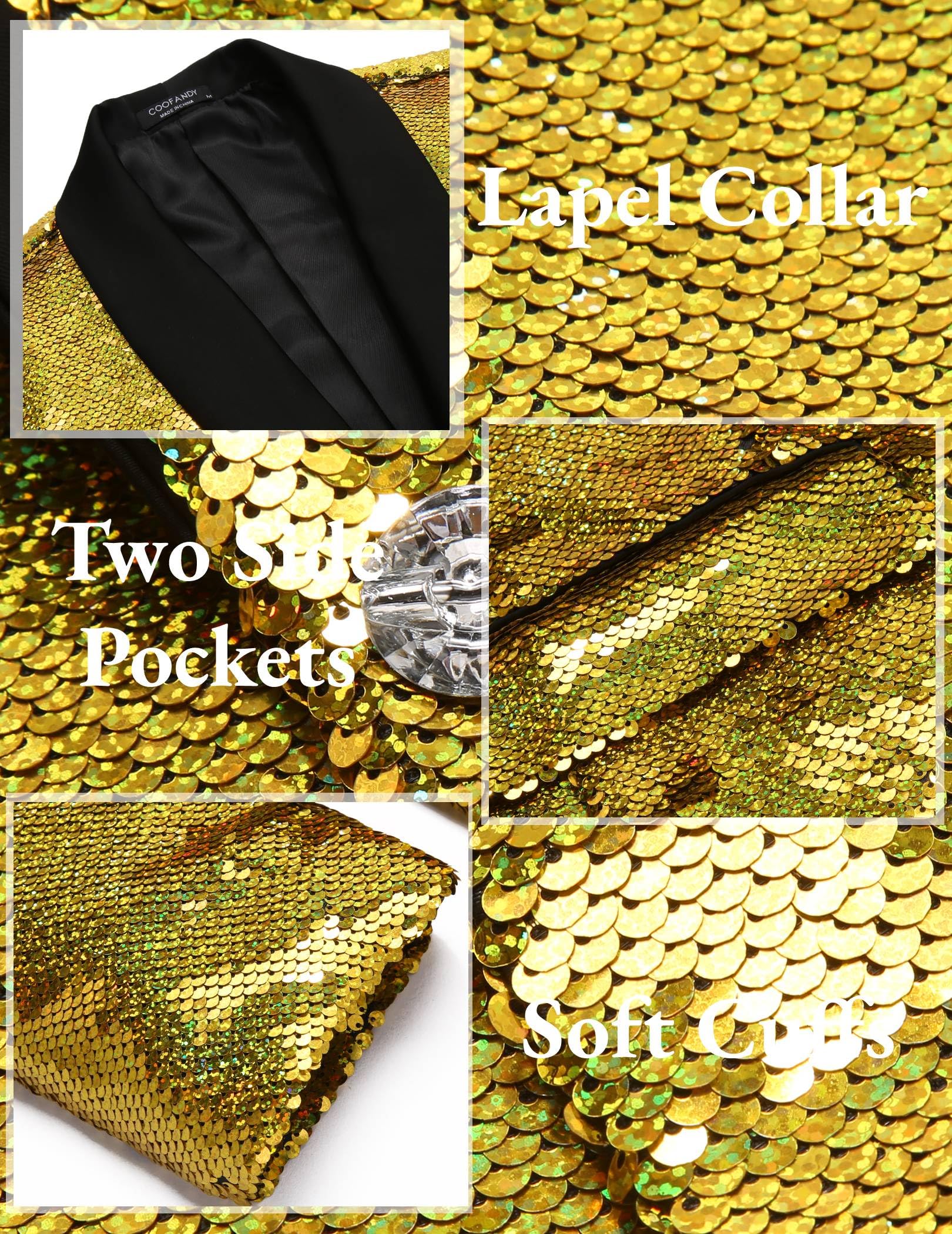 COOFANDY Men's Sparkling Sequin Blazer Jacket - Elegant Tuxedo for Prom, Dinner Party & Formal Events | One Button Slim Fit Suit Coat for Weddings, Night Out & Special Occasions
