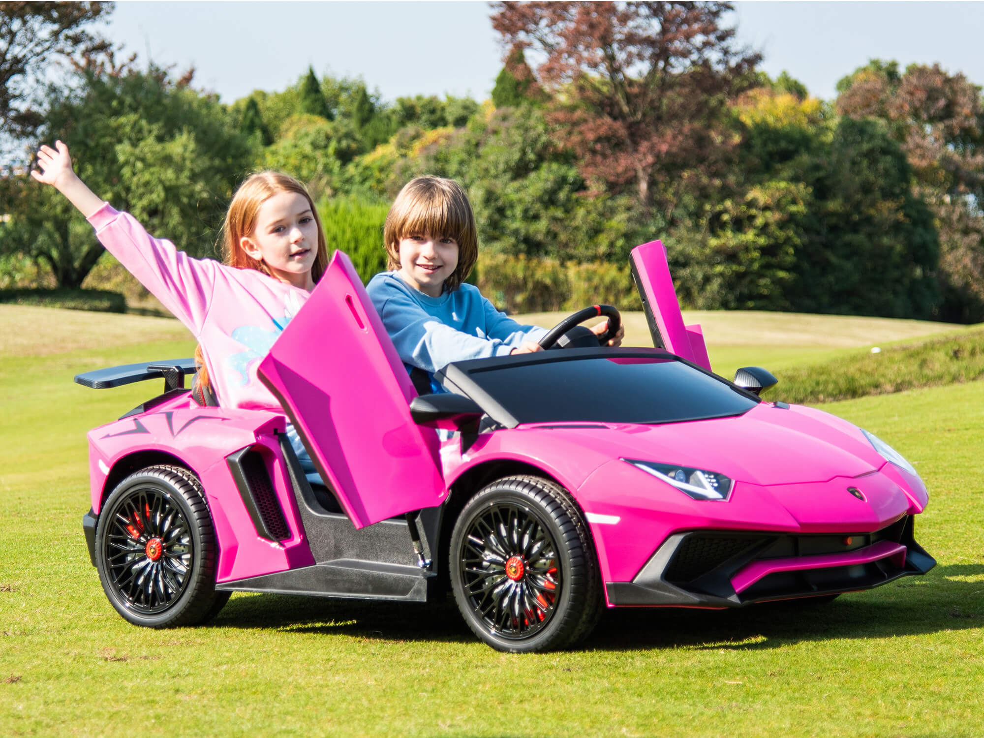 24V Lamborghini Aventador Kids Ride-On Car - 2 Seater Electric Toy Vehicle with Remote Control & LED Lights (Pink) | Perfect for Birthday Gifts, Outdoor Play & Pretend Driving Fun
