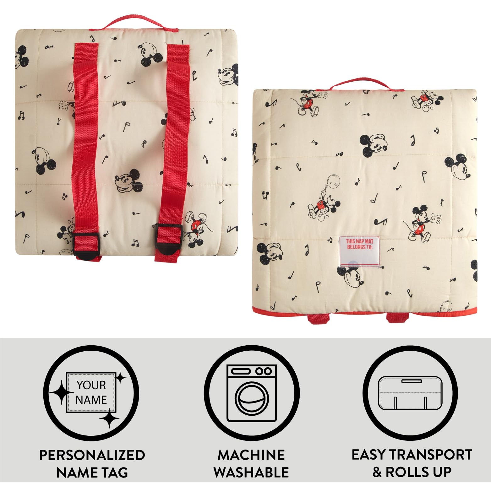 Portable Travel Nap Mat with Built-in Pillow - Lightweight Sleeping Pad for Camping, Airplane, Office & Kids Naptime