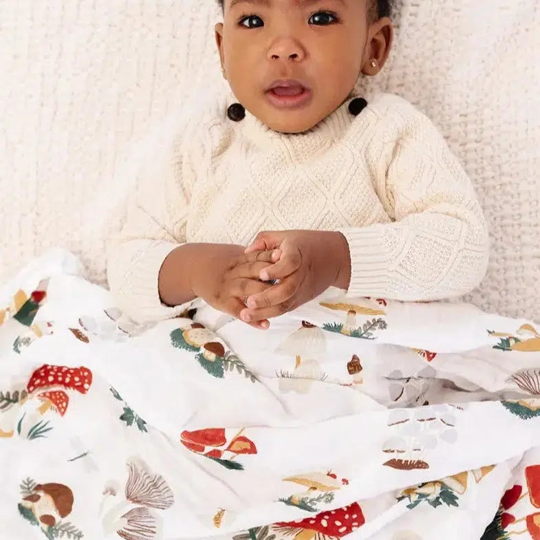 Organic Cotton Muslin Swaddle Blanket for Babies - Soft Breathable Mushroom Print Swaddle Wrap for Newborns & Infants - Perfect for Nursery, Swaddling, Stroller & Photo Shoots
