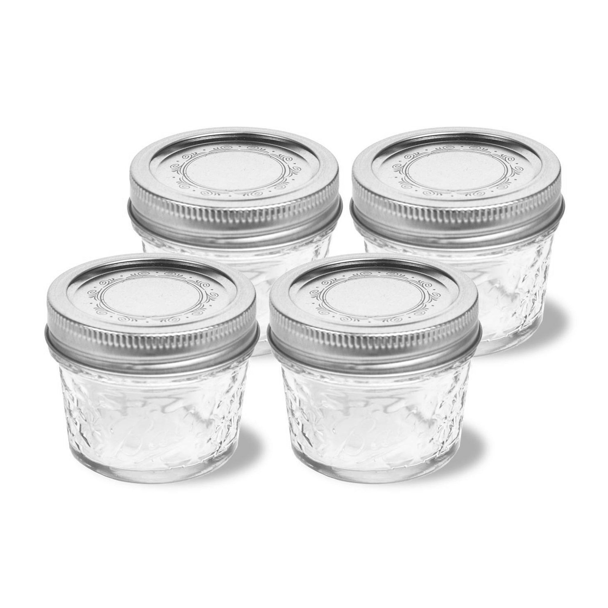 4 Pack (4 oz) Mason Jars with Lids - Airtight Glass Storage Containers for Canning, Preserves, Spices, DIY Crafts & Home Decor