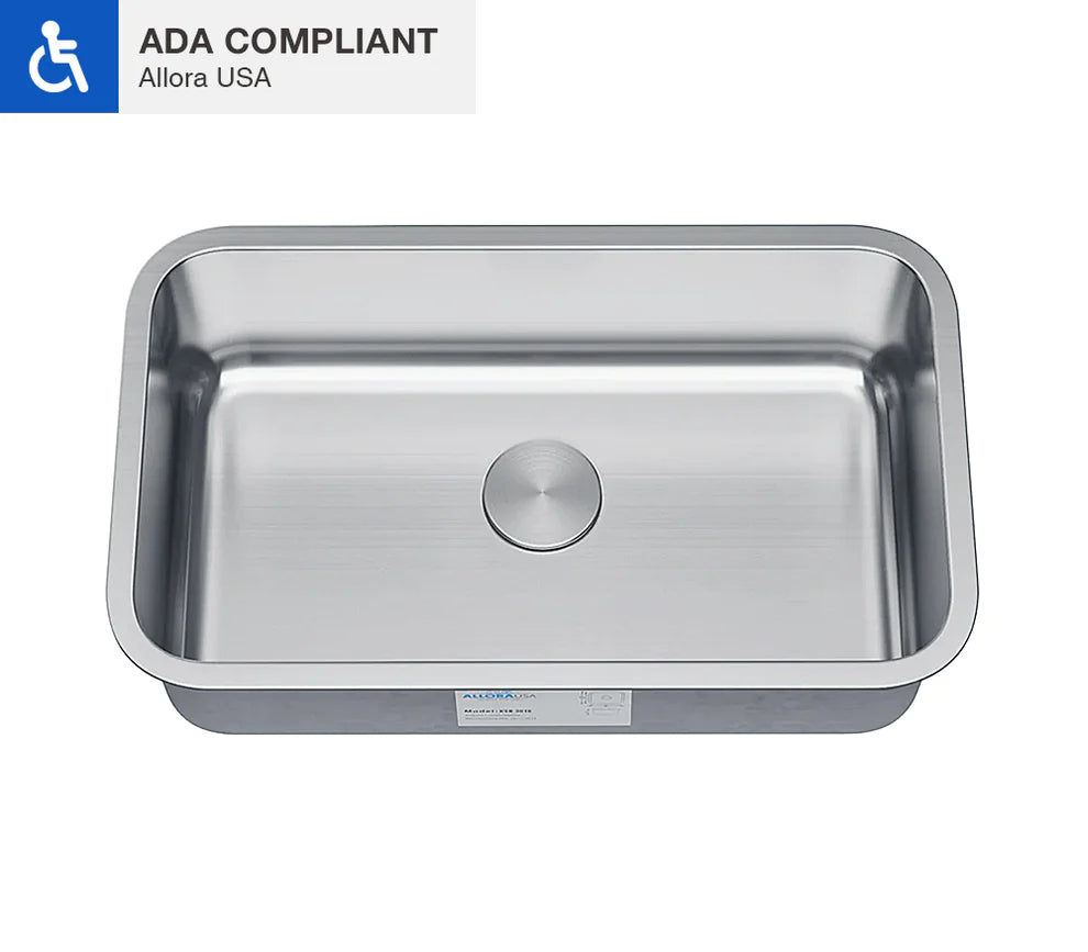 Allora USA ADA 3018 30x18x6 Undermount Single Bowl 18 Gauge Stainless Steel Kitchen Sink - Perfect for Modern Home & Restaurant Kitchens
