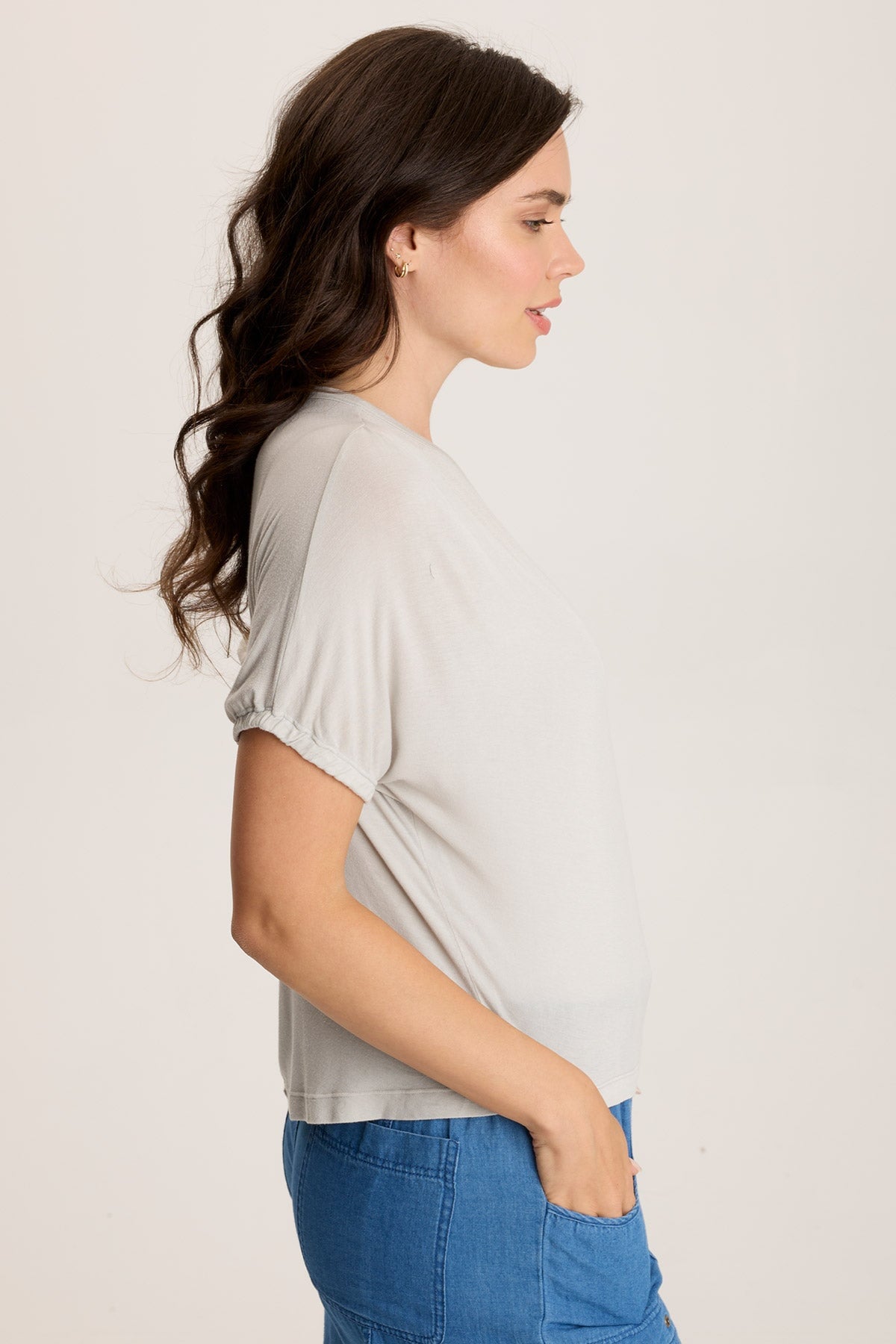 Valensi Soft Jersey Banded Sleeve Tee - Women's Comfortable Stretch T-Shirt for Casual Wear & Everyday Outfits